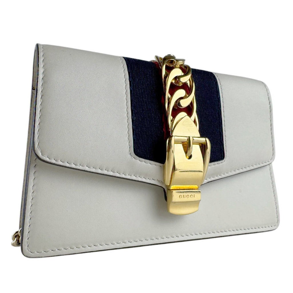 Gucci Gold Ivory Leather Metal Shoulder Bag (Pre-Owned)