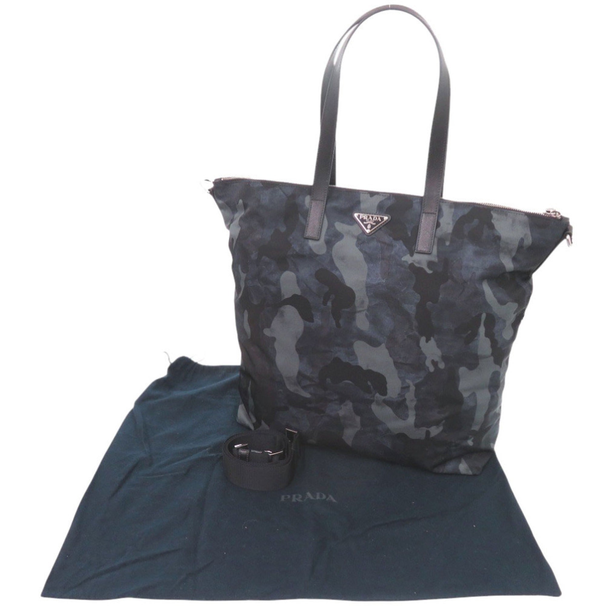 Prada Navy Navy Black Nylon Tote Bag