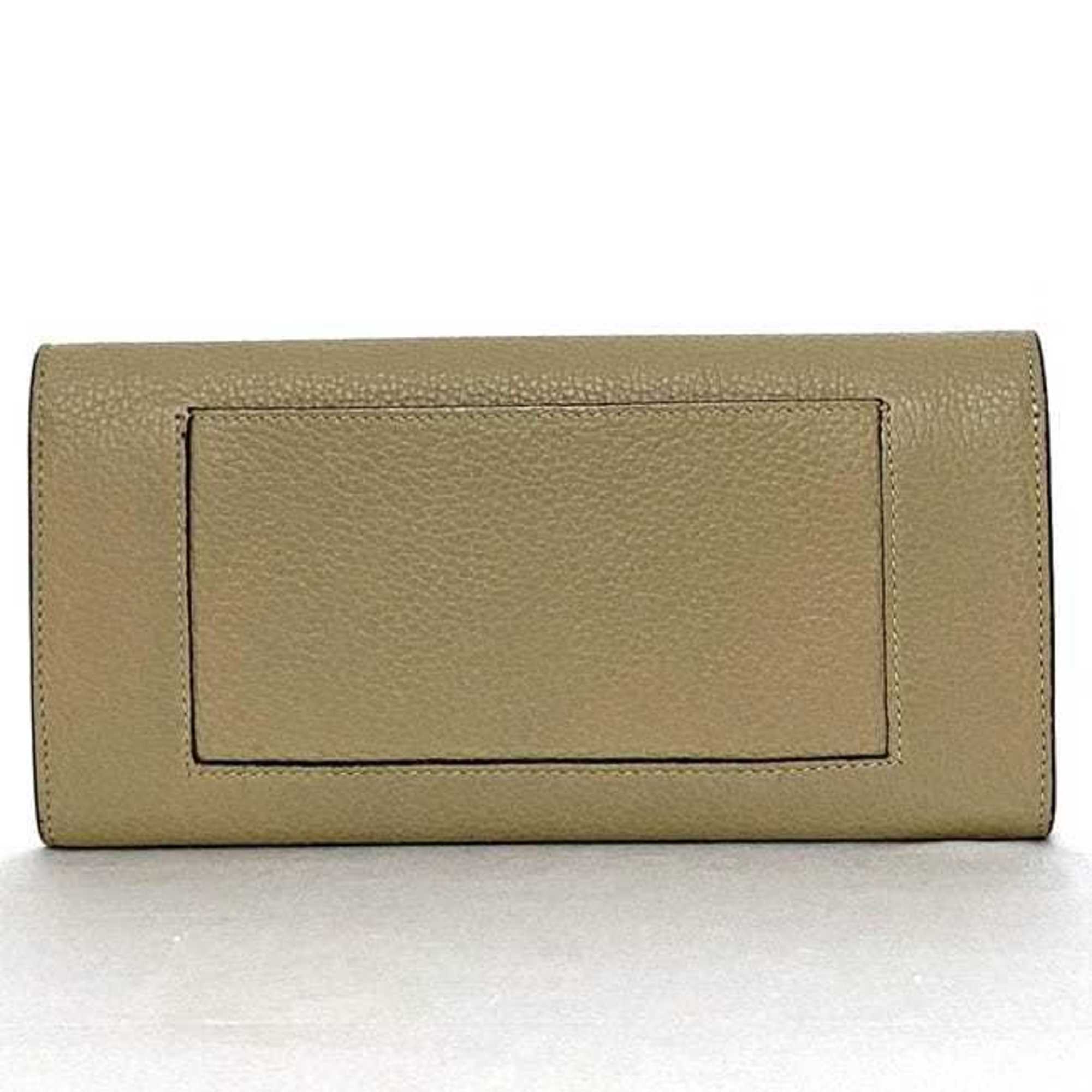 Celine Beige Red Color Leather Long Wallet (Bi-Fold)