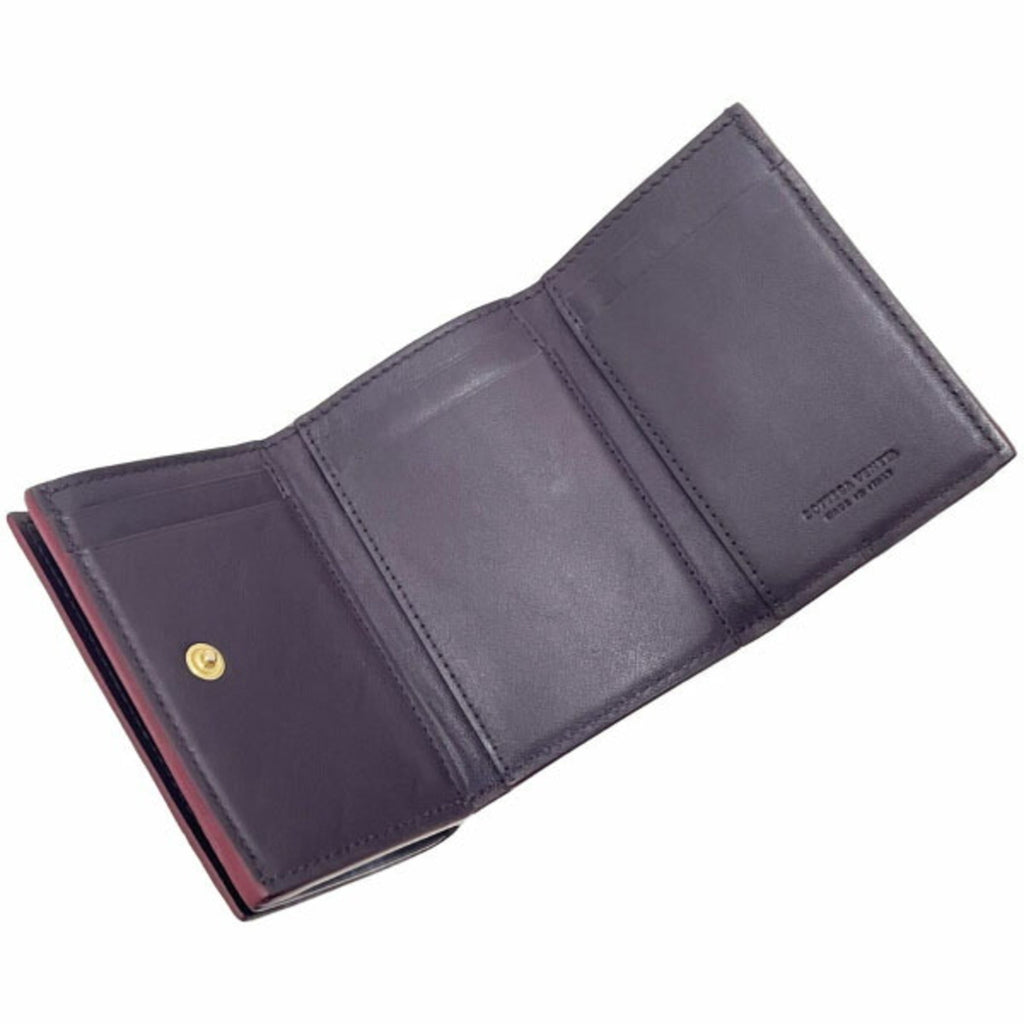 Bottega Veneta Red Color Wine Intrecciato Wallet (Tri-Fold)