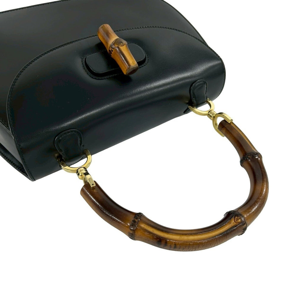 Gucci Black Leather Bamboo Handbag Shoulder Bag (Pre-Owned)