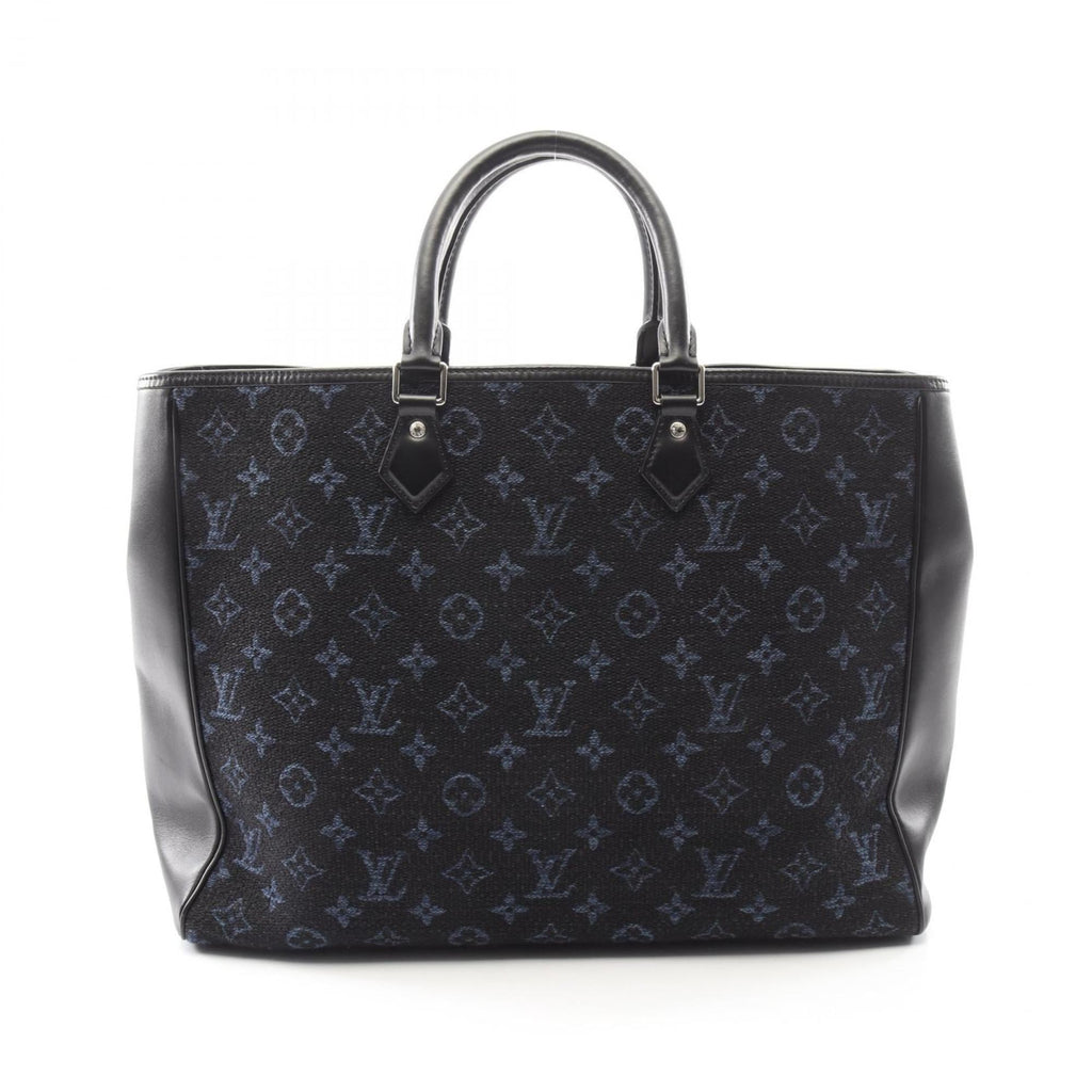 Louis Vuitton Black Leather Canvas Handbag Tote Bag