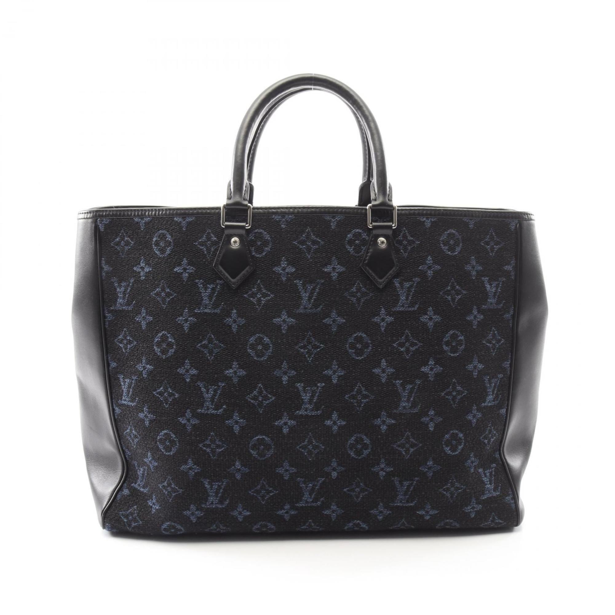 Louis Vuitton Black Leather Canvas Handbag Tote Bag