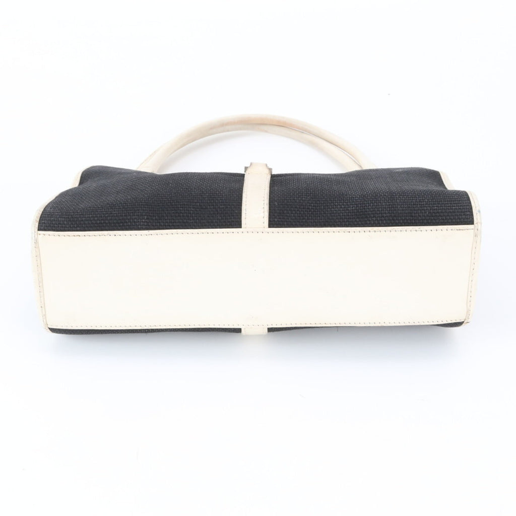 Gucci Jackie Black White Leather Canvas Handbag (Pre-Owned)