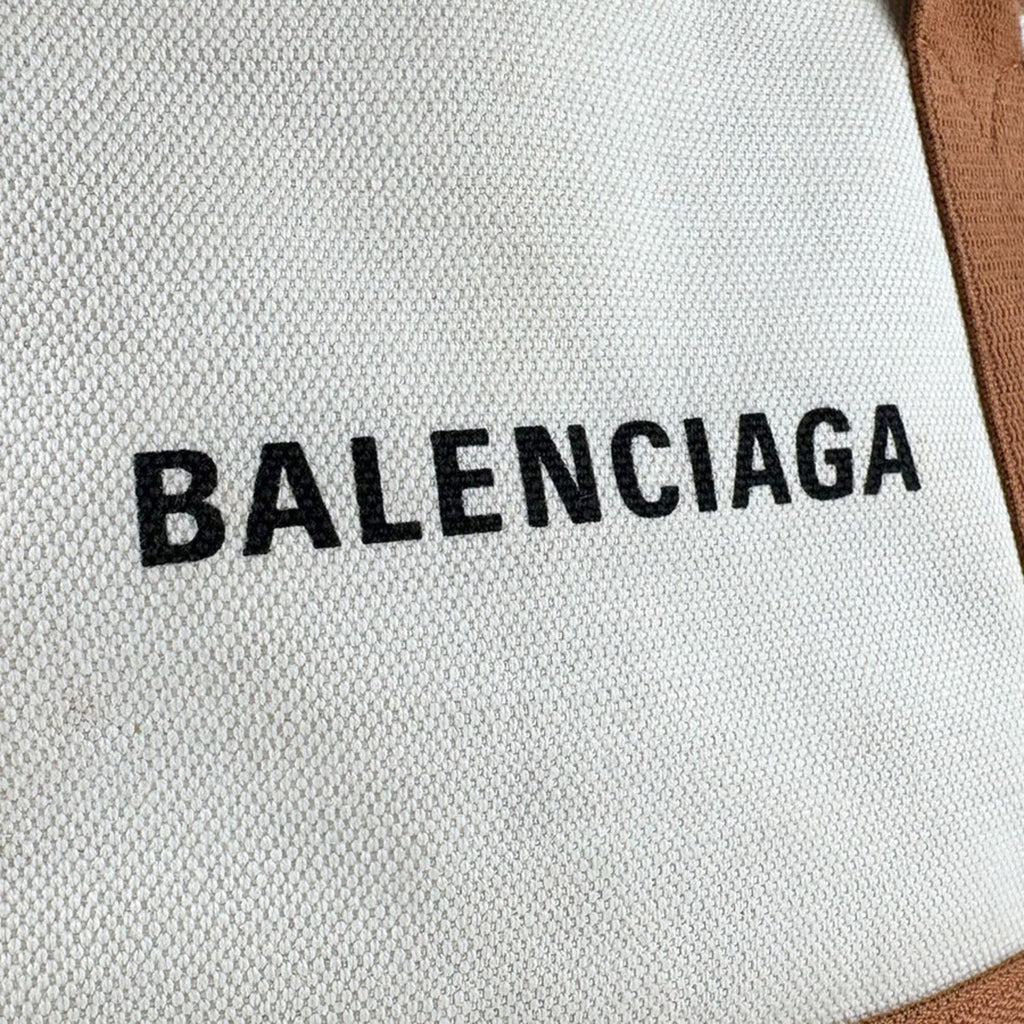 Balenciaga Brown Ivory Canvas Leather Handbag Shoulder