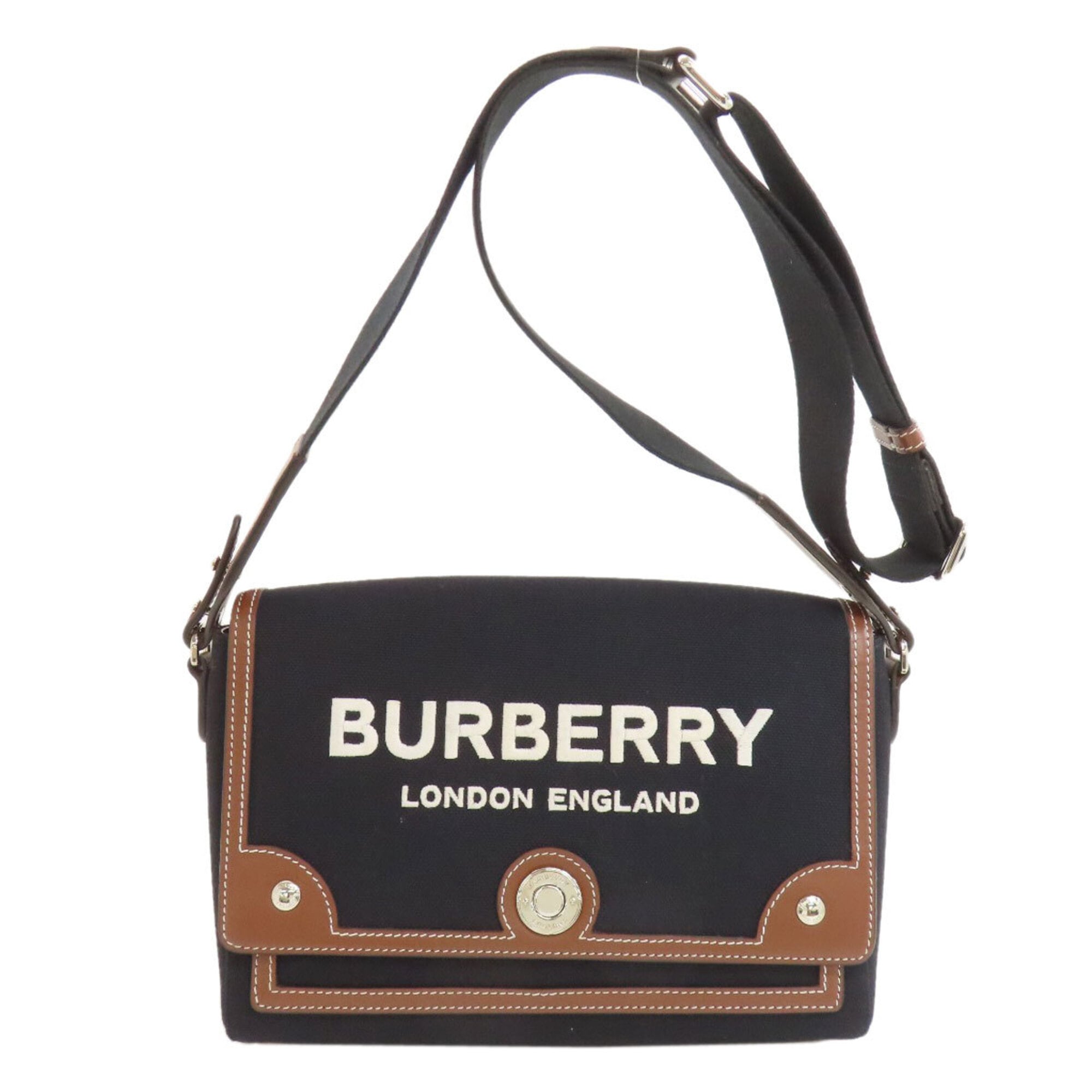 Burberry Black Brown Canvas Leather Shoulder Bag