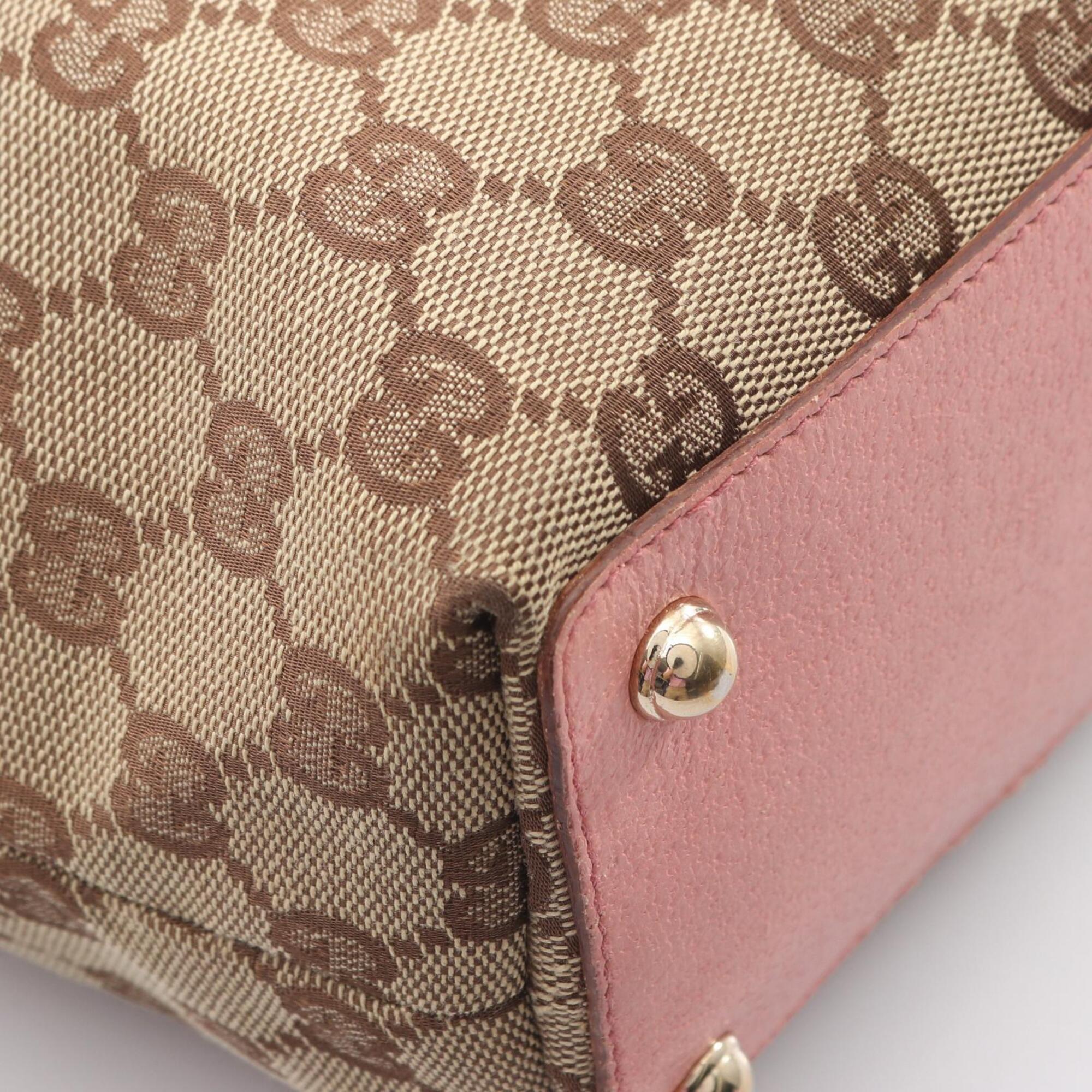 Gucci Beige Pink Canvas Leather Handbag Tote Bag (Pre-Owned)