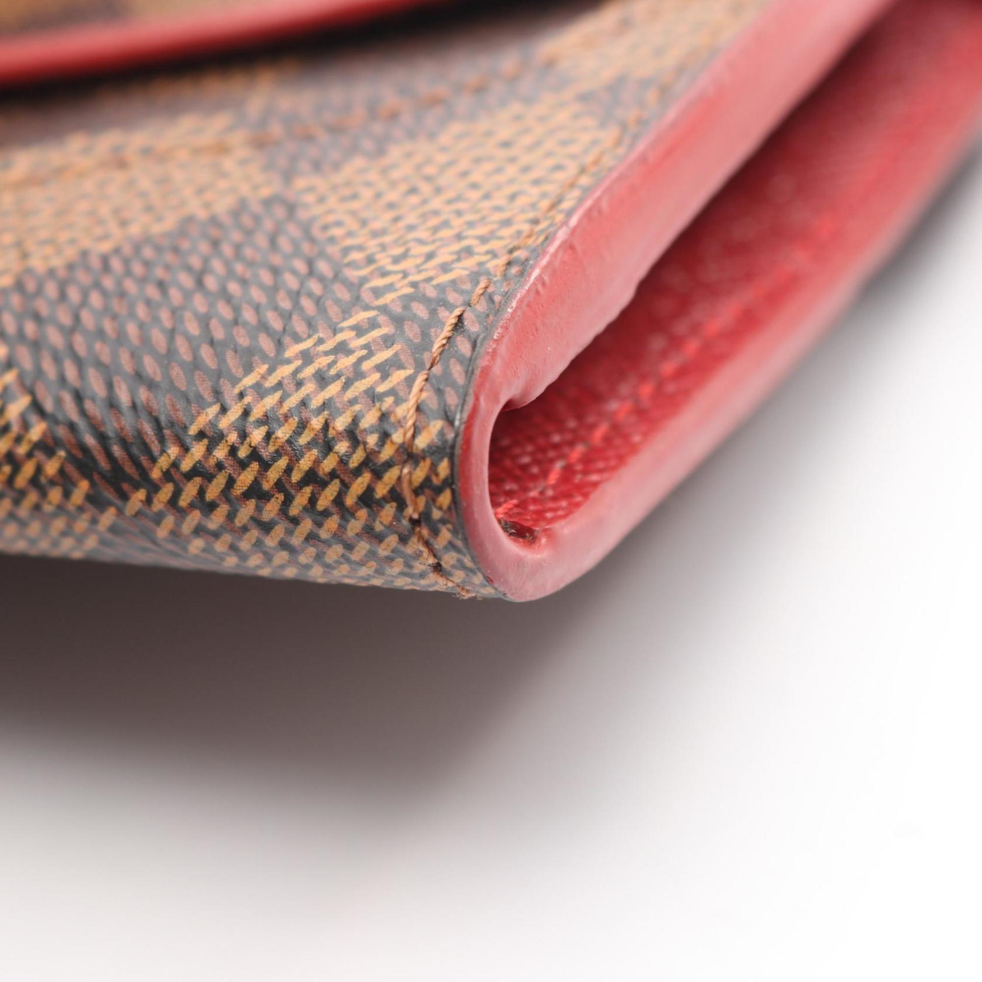 Louis Vuitton Brown Cerise Ebene Red Color Damier Canvas Leather Pvc Long Wallet
