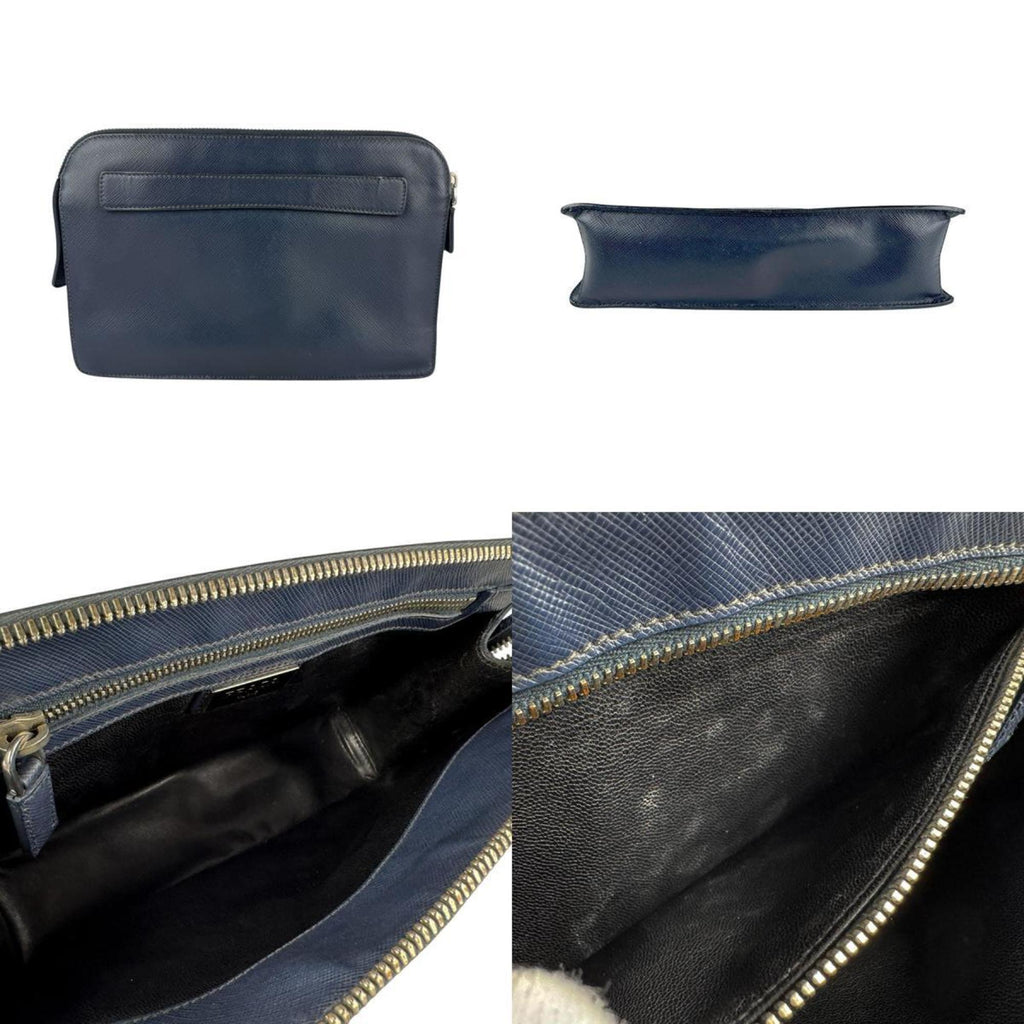 Prada Navy Leather Clutch Bag