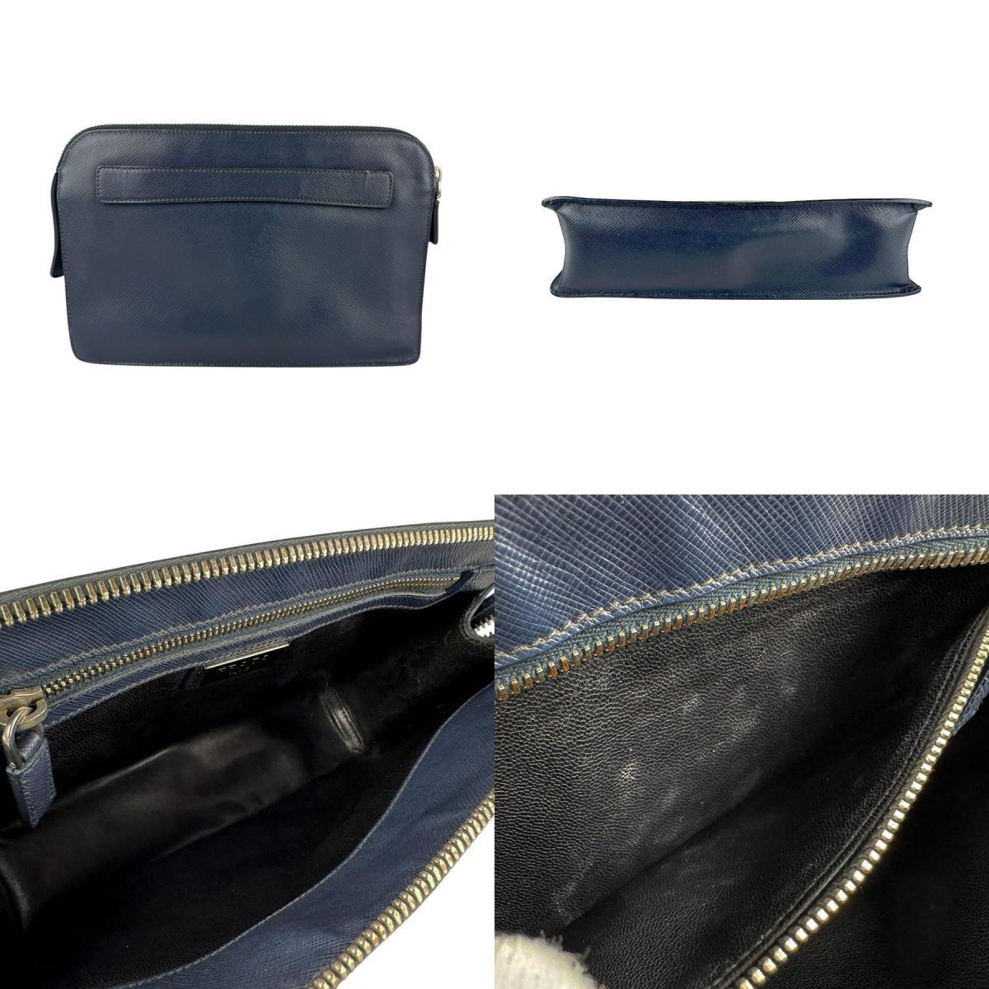 Prada Navy Leather Clutch Bag