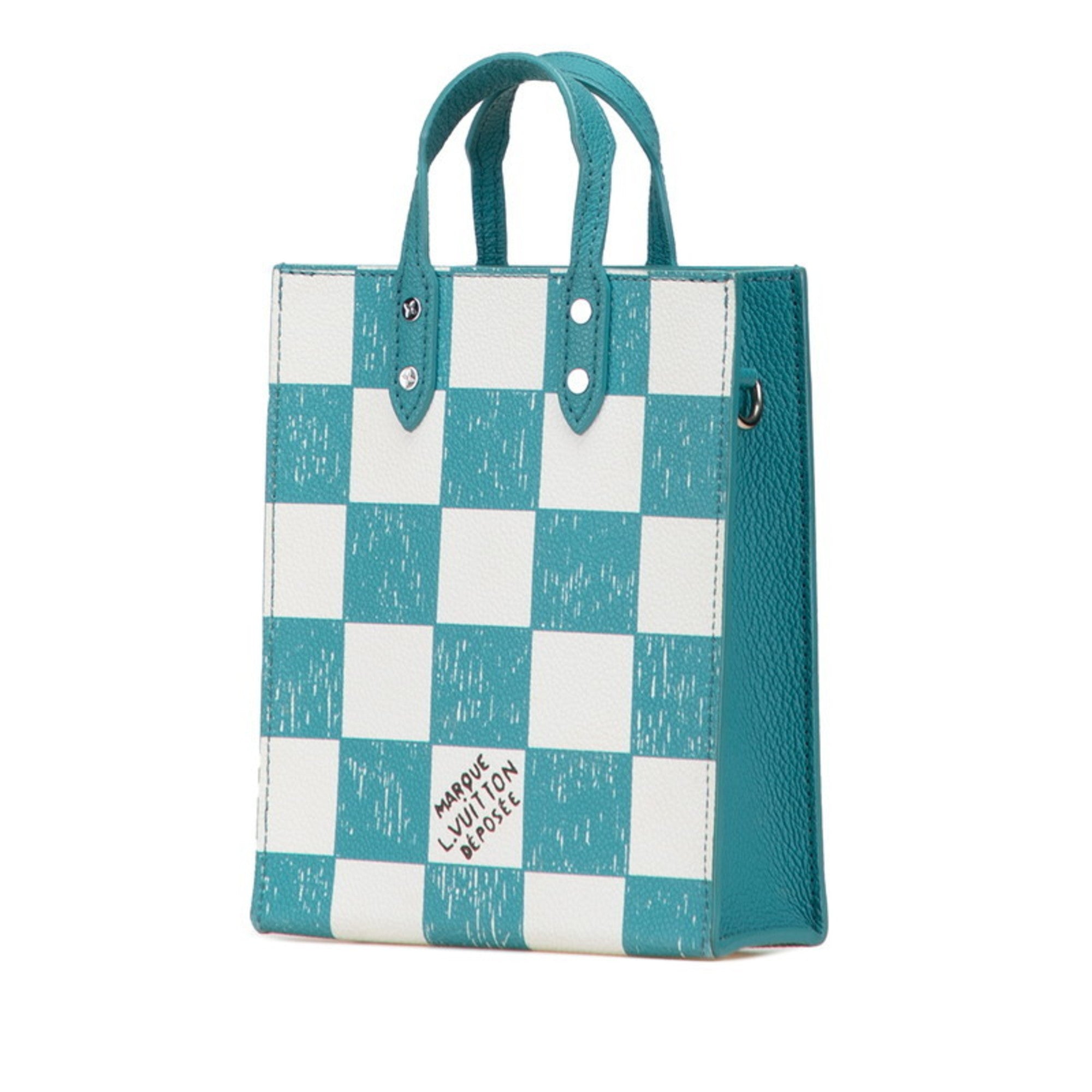 Louis Vuitton Damier Turquoise White Cuir Ombre Leather Handbag Shoulder Bag