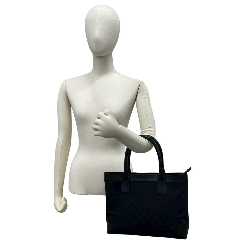 Gucci Black Leather Canvas Boston Bag Handbag Tote Bag (Pre-Owned)