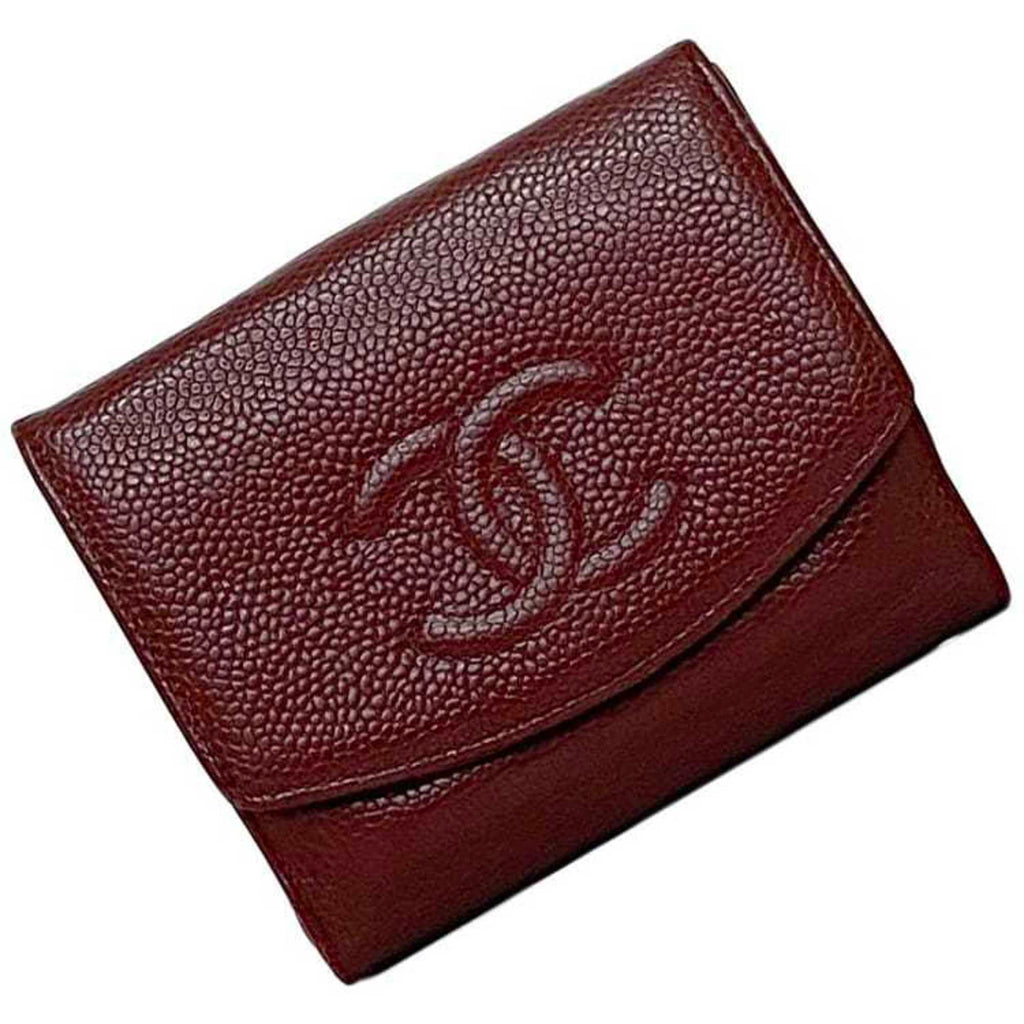 Chanel Red Color Grained Calfskin Leather Wallet (Bi-Fold)
