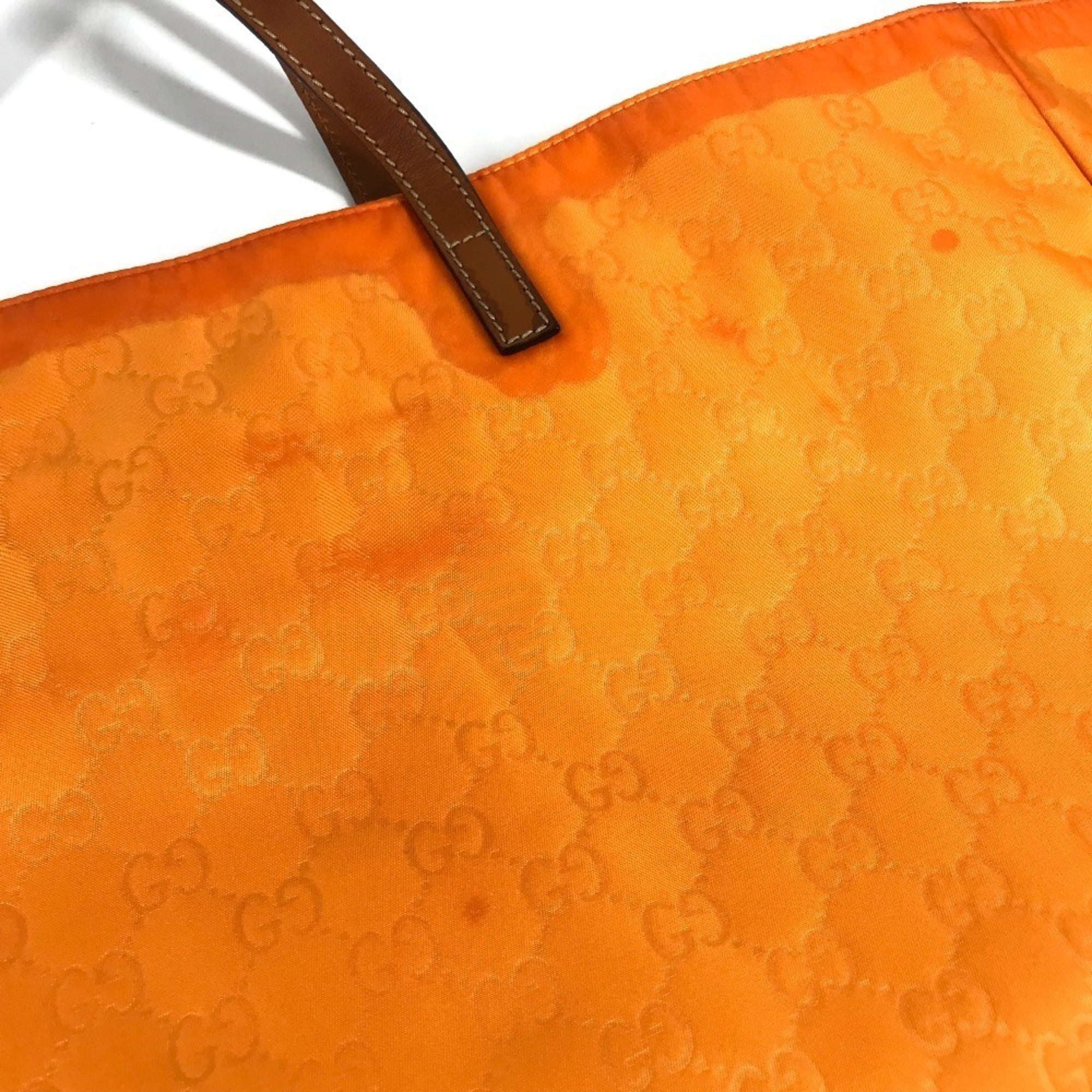 Gucci Orange Nylon Leather Handbag Tote Bag (Pre-Owned)