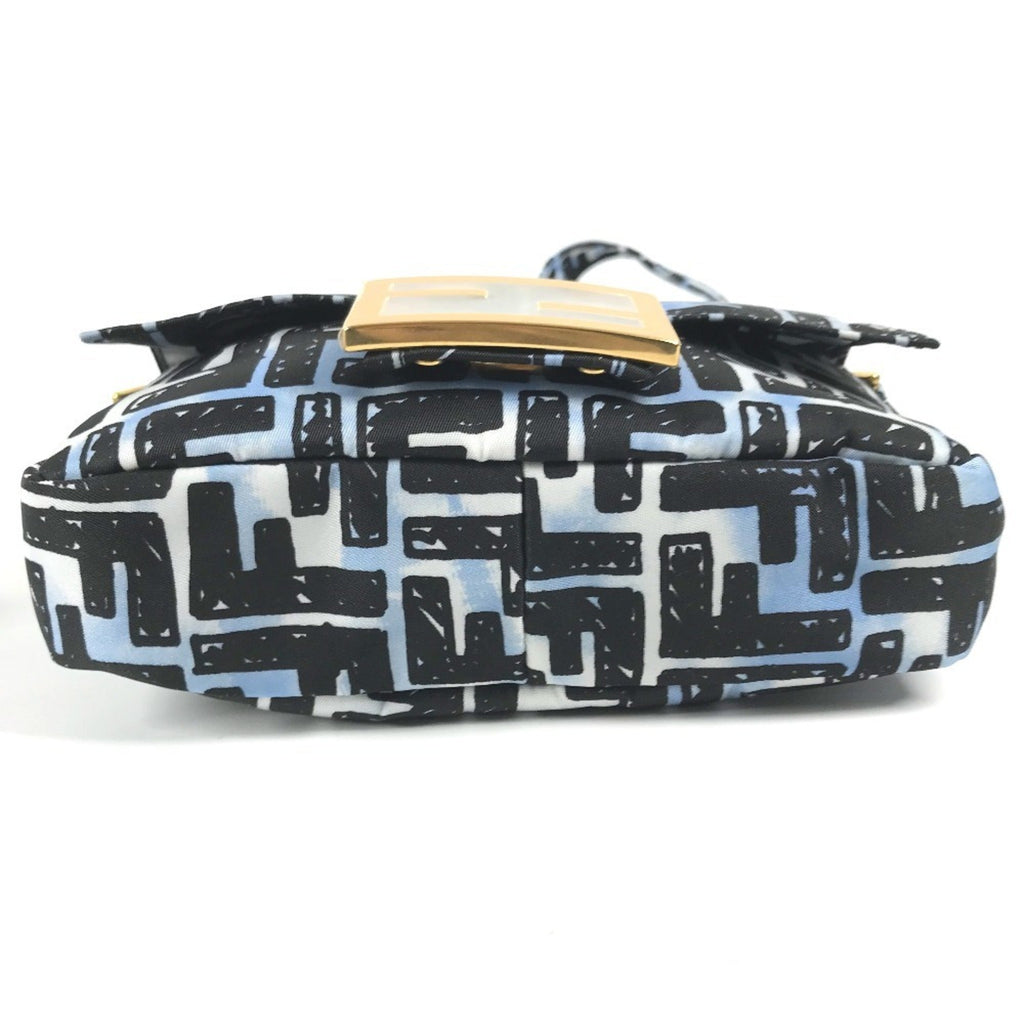 Fendi Black Blue Nylon Baguette Bag Pochette Shoulder Bag