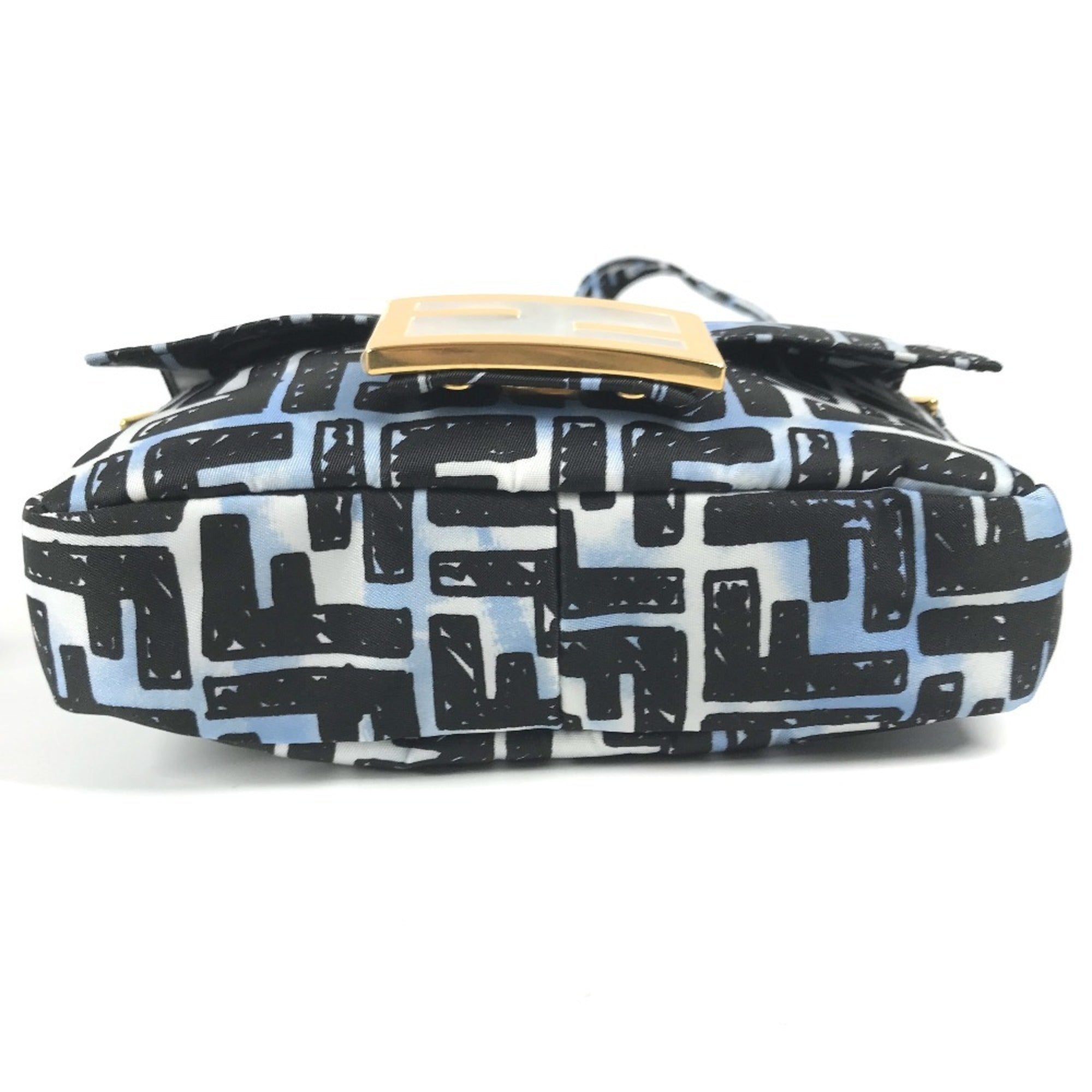 Fendi Black Blue Nylon Baguette Bag Pochette Shoulder Bag