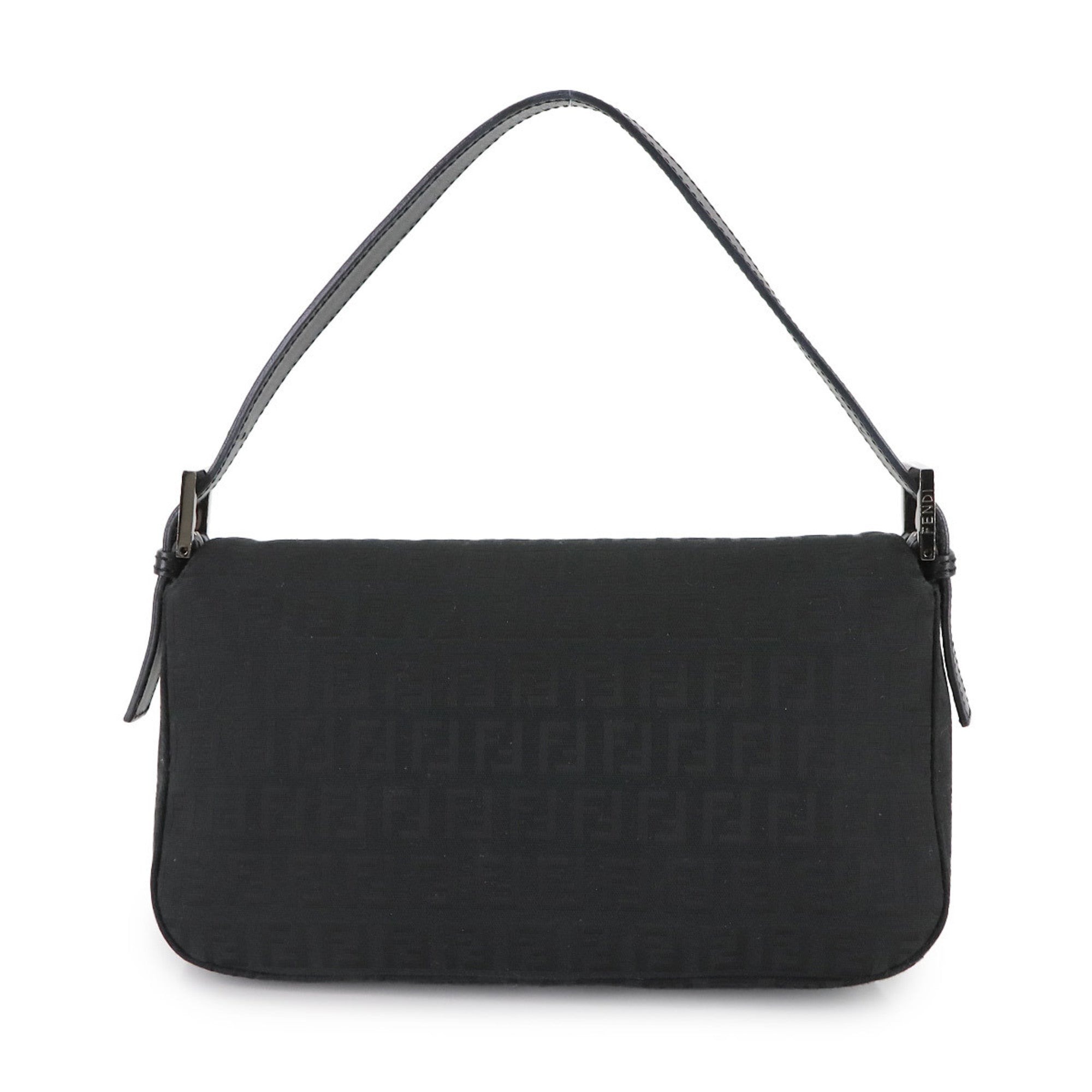 Fendi Black Canvas Leather Baguette Bag Shoulder Bag