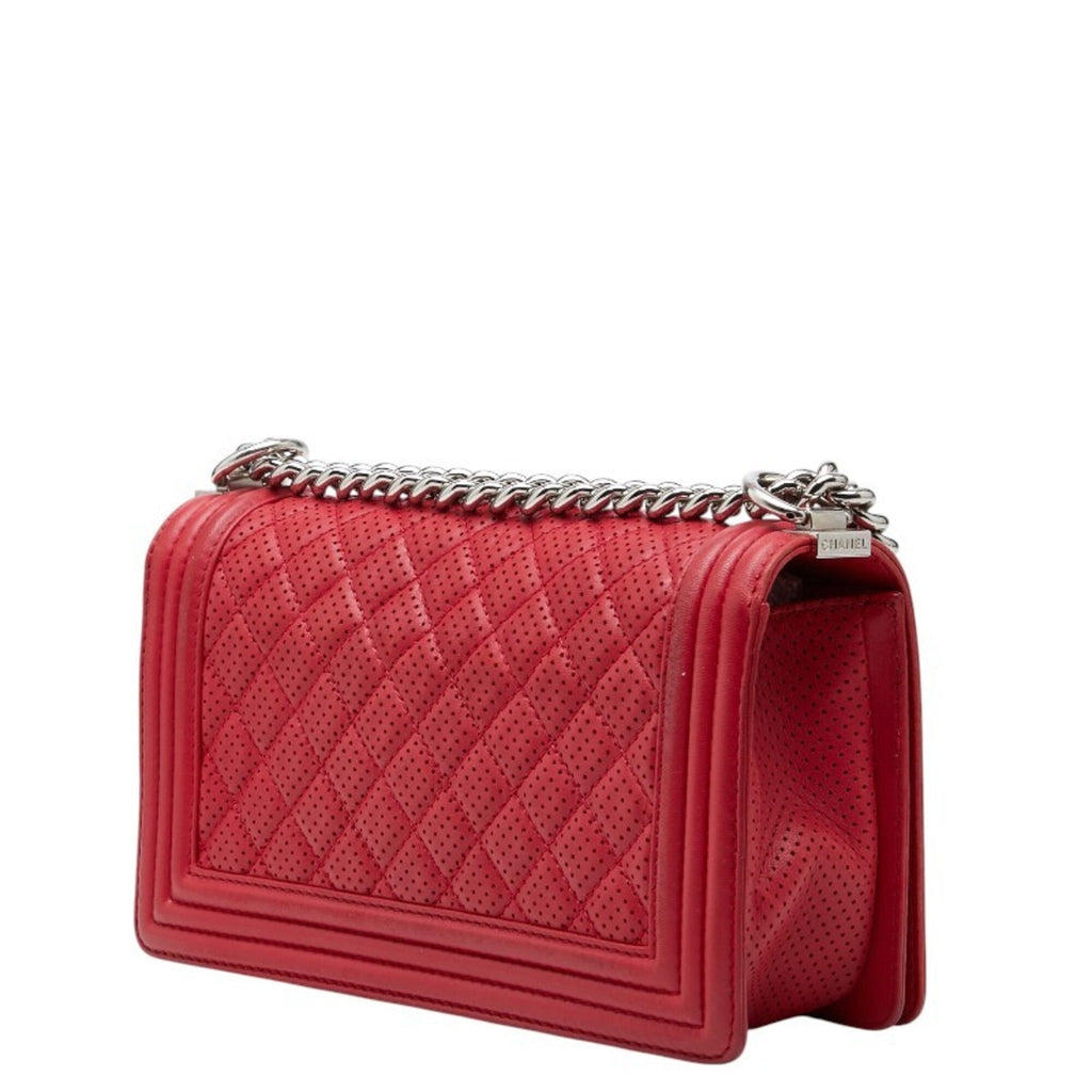 Chanel Matelasse Red Color Leather Shoulder Bag