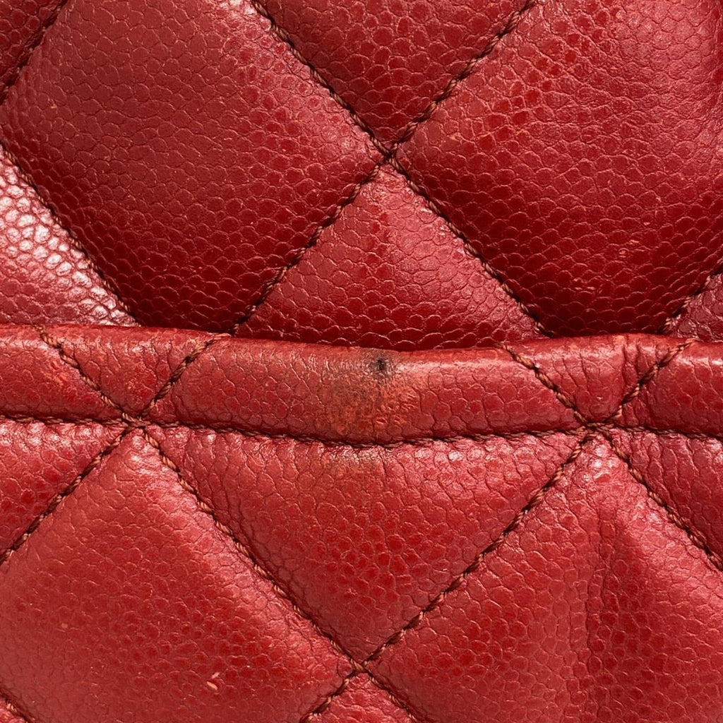 Chanel Red Color Grained Calfskin Tote Bag