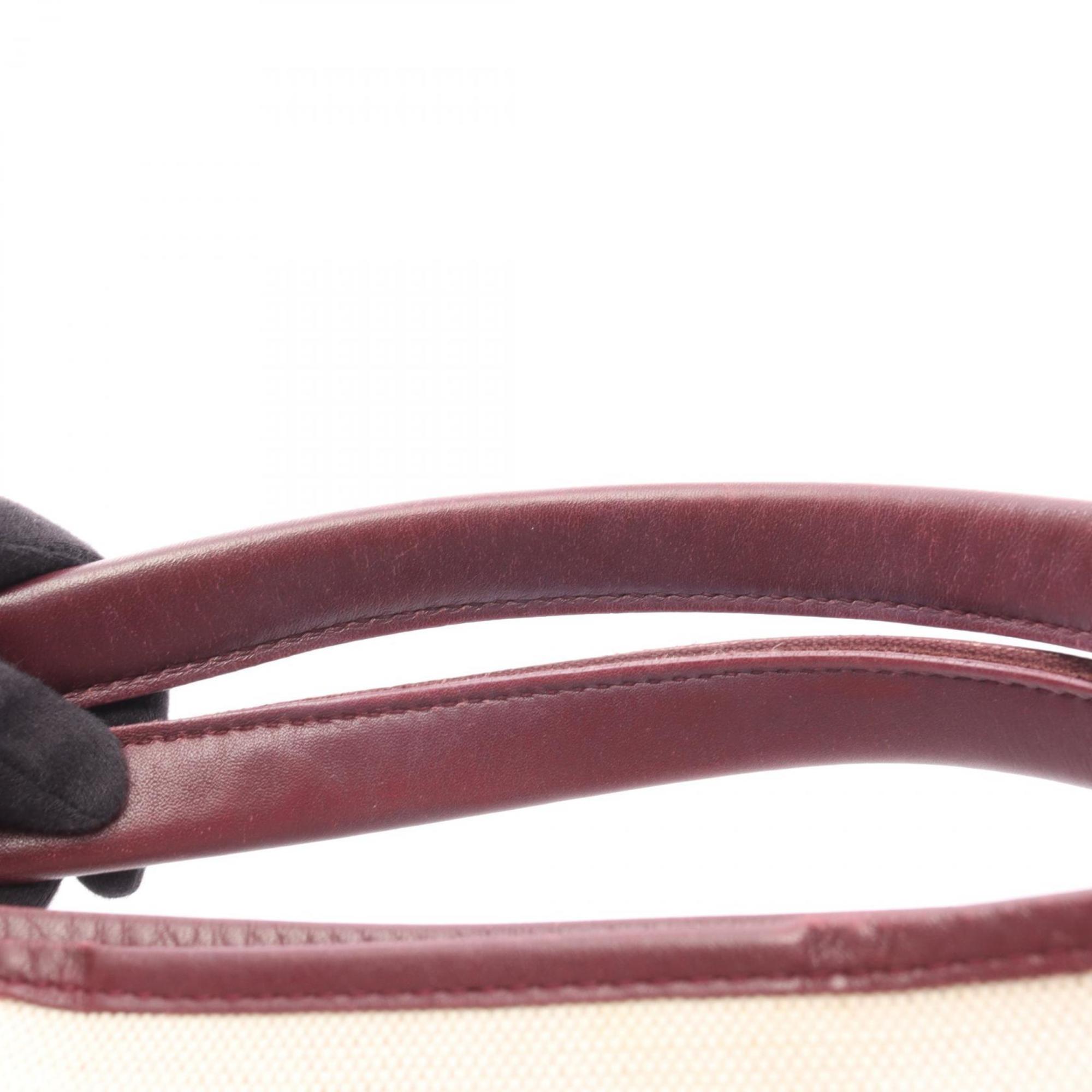 Balenciaga Bordeaux Ivory Canvas Leather Pouch Tote