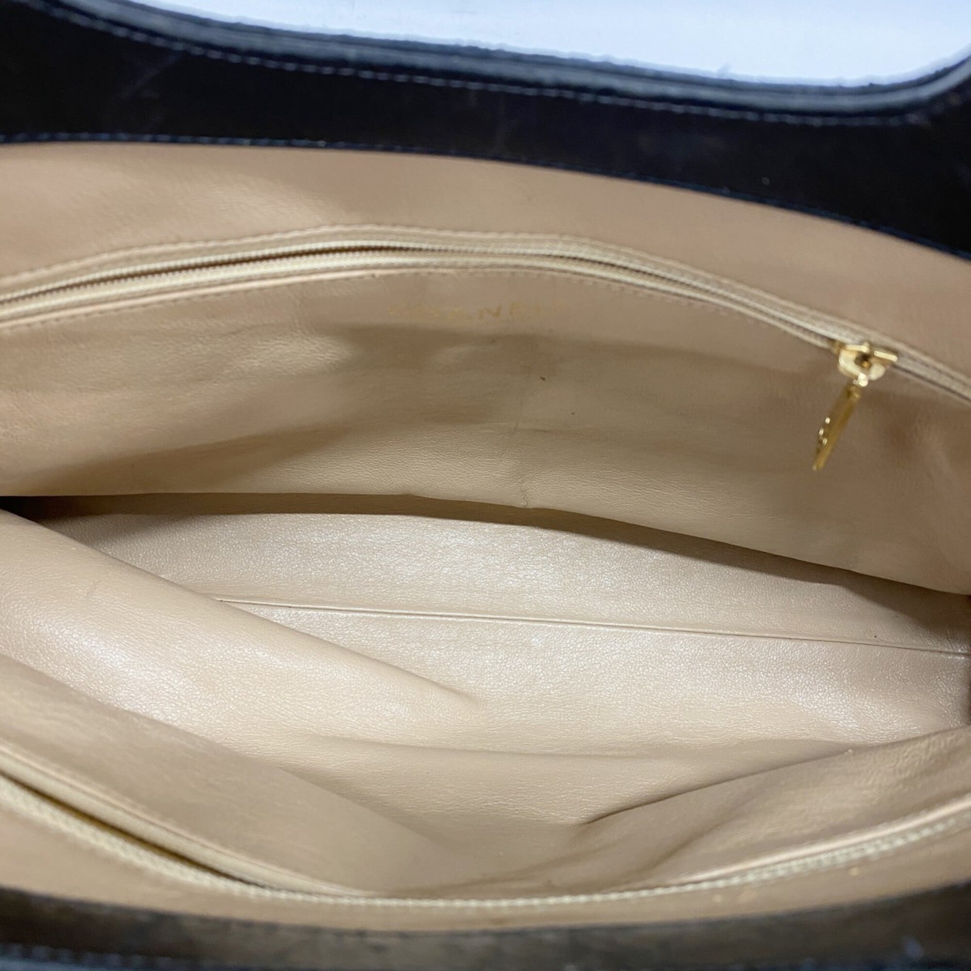 Chanel Beige Black Leather Handbag