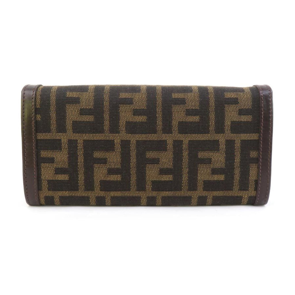 Fendi Brown Canvas Leather Long Wallet (Bi-Fold)