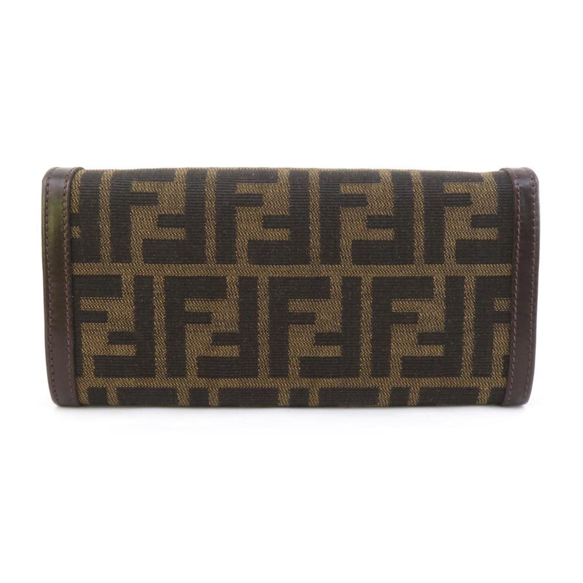 Fendi Brown Canvas Leather Long Wallet (Bi-Fold)