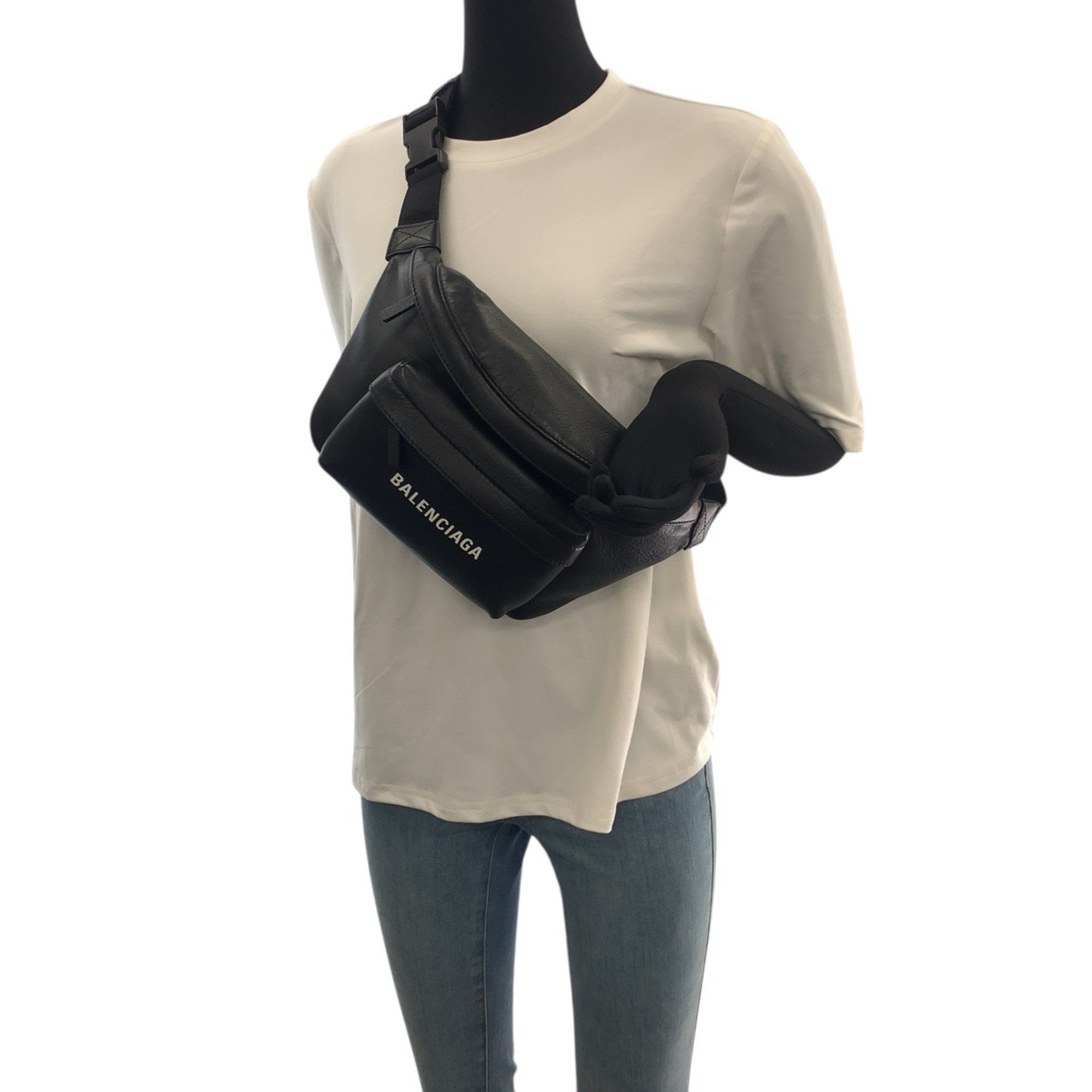 Balenciaga Black White Leather Fanny Pack Sling