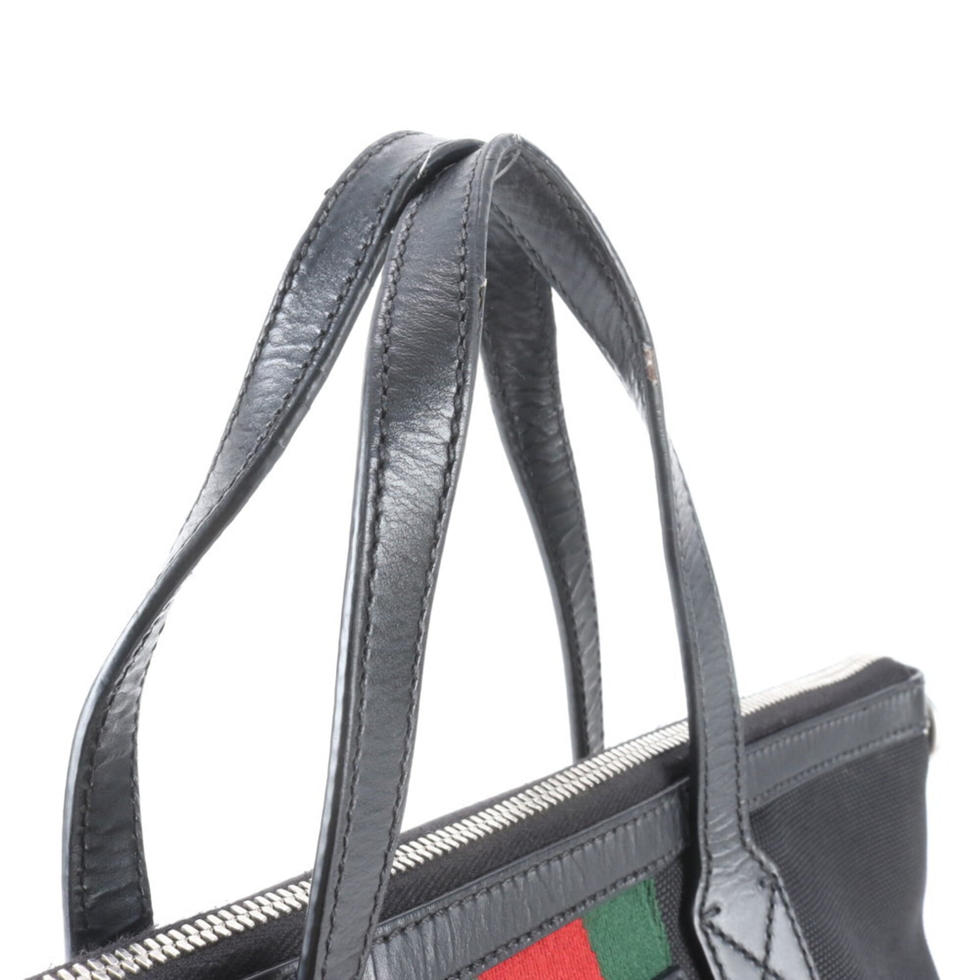 Gucci Sherry Line Black Leather Canvas Handbag (Pre-Owned)