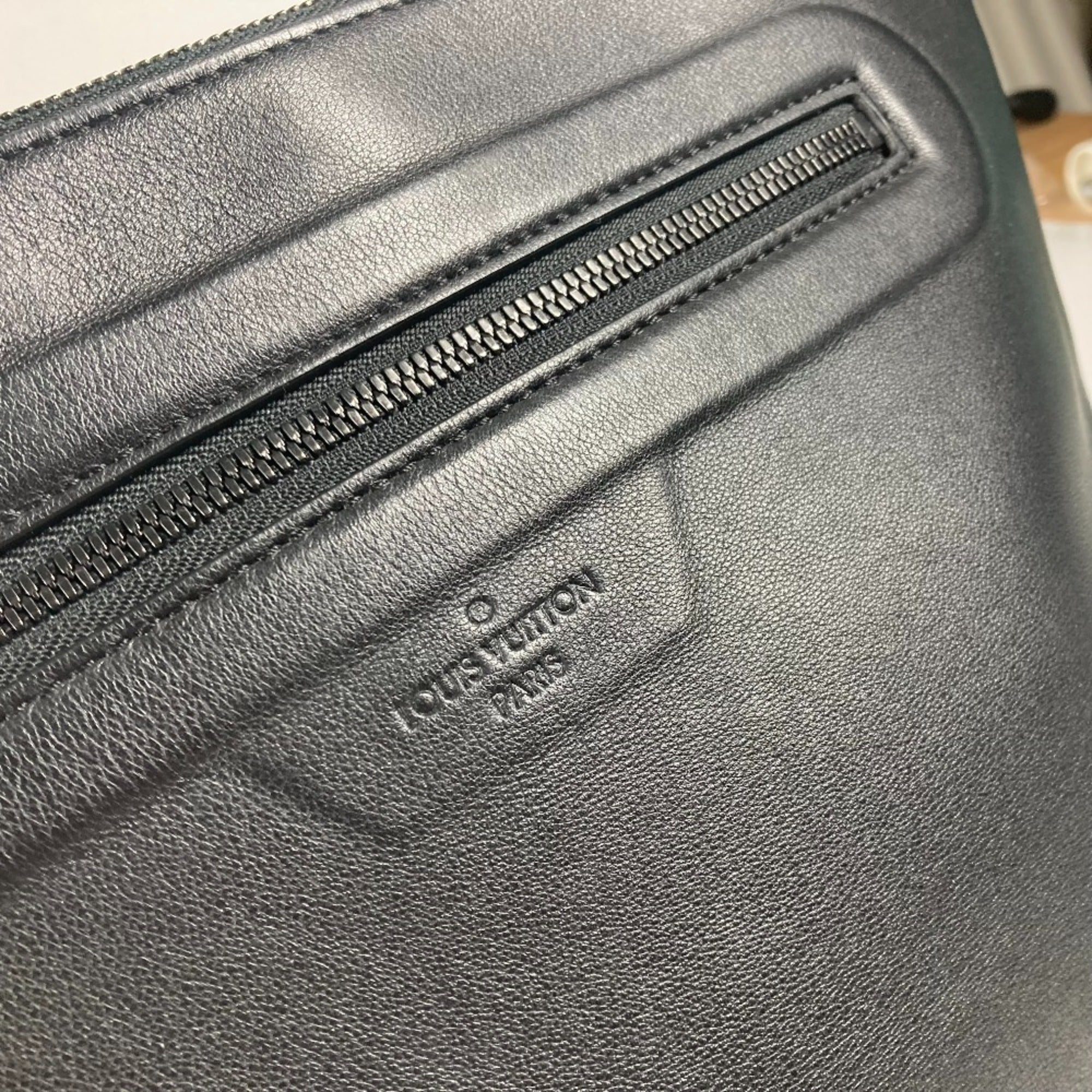 Louis Vuitton Black Leather Clutch Bag Pochette Pouch