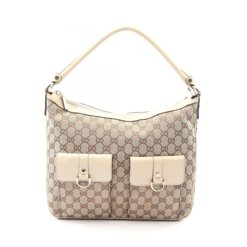 Gucci Beige Ivory Canvas Leather Handbag Shoulder Bag (Pre-Owned)