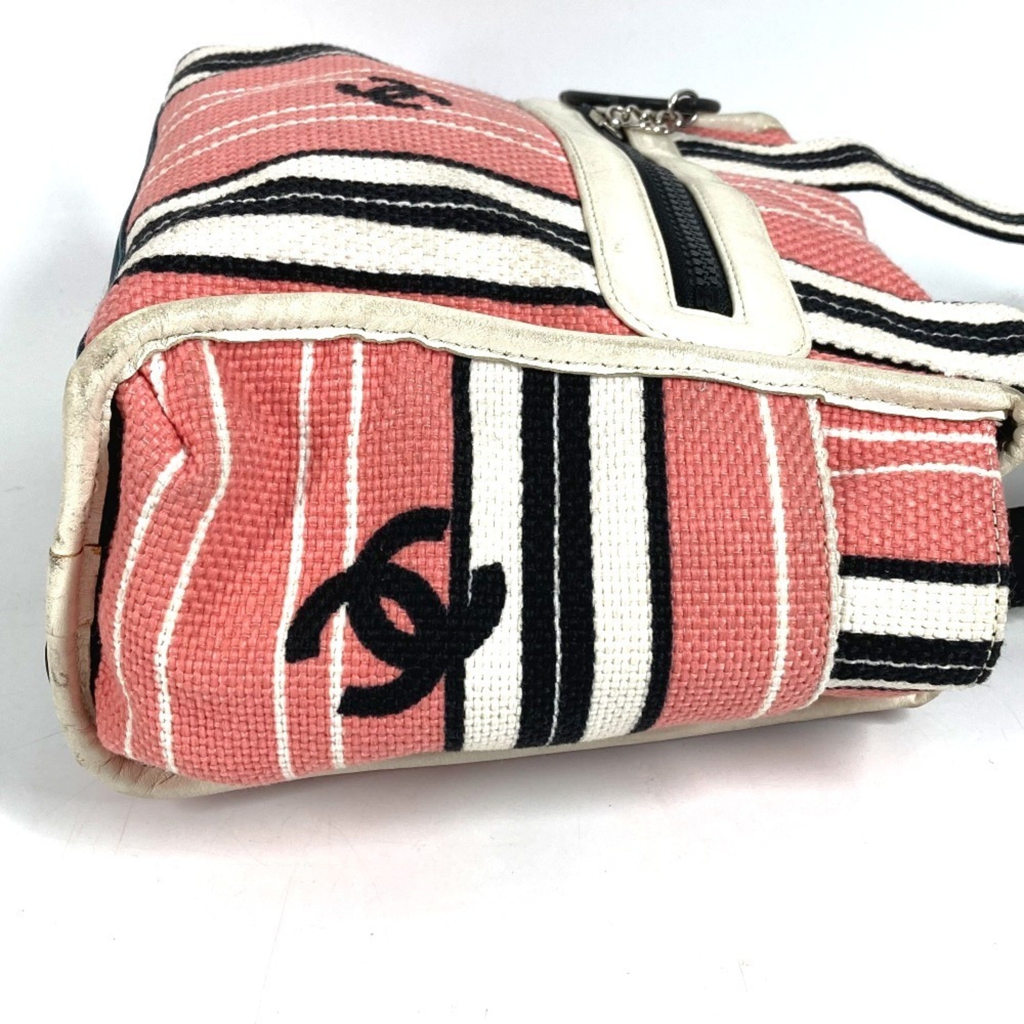 Chanel Black Pink White Canvas Leather Shoulder Bag Tote Bag