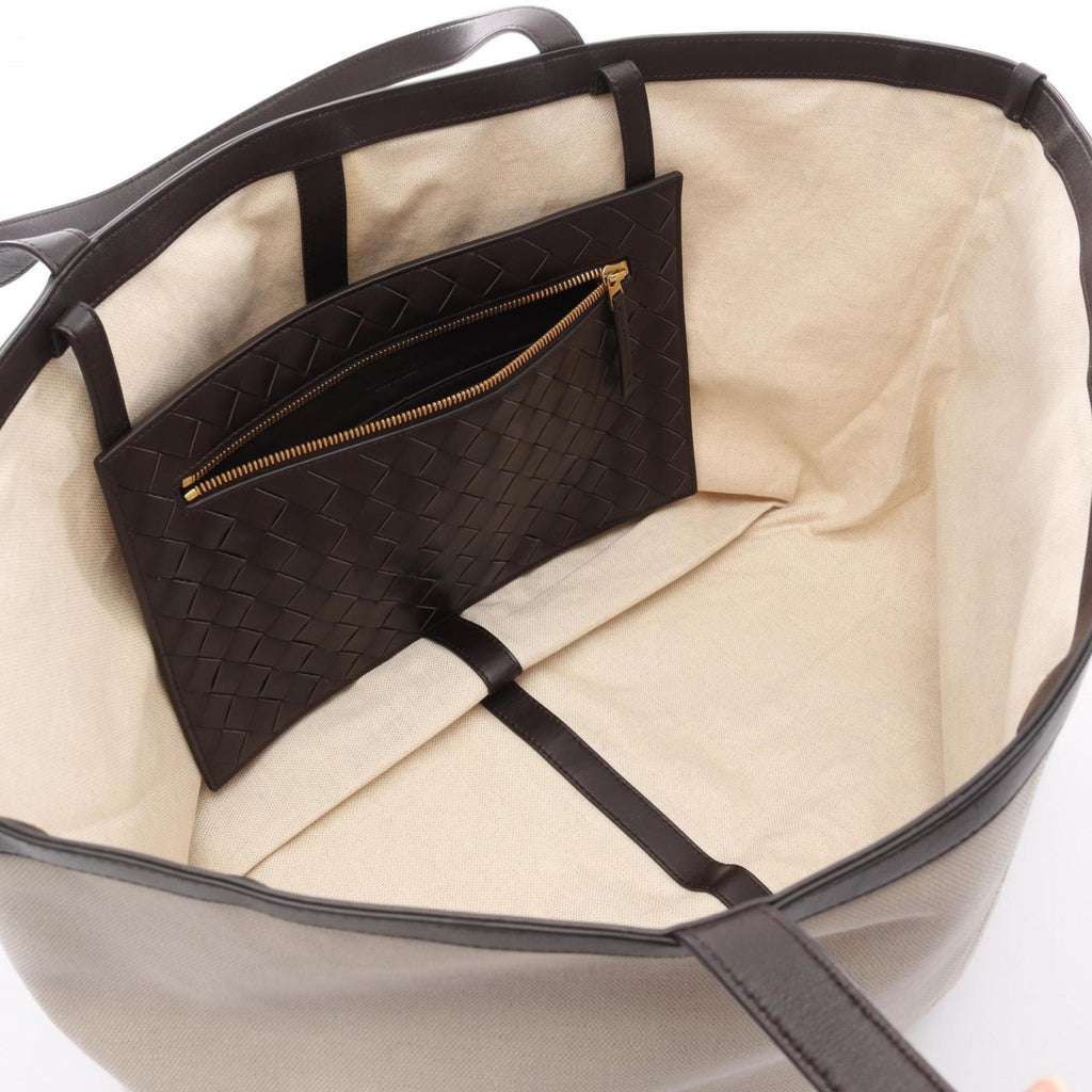 Bottega Veneta Brown White Canvas Leather Tote Bag