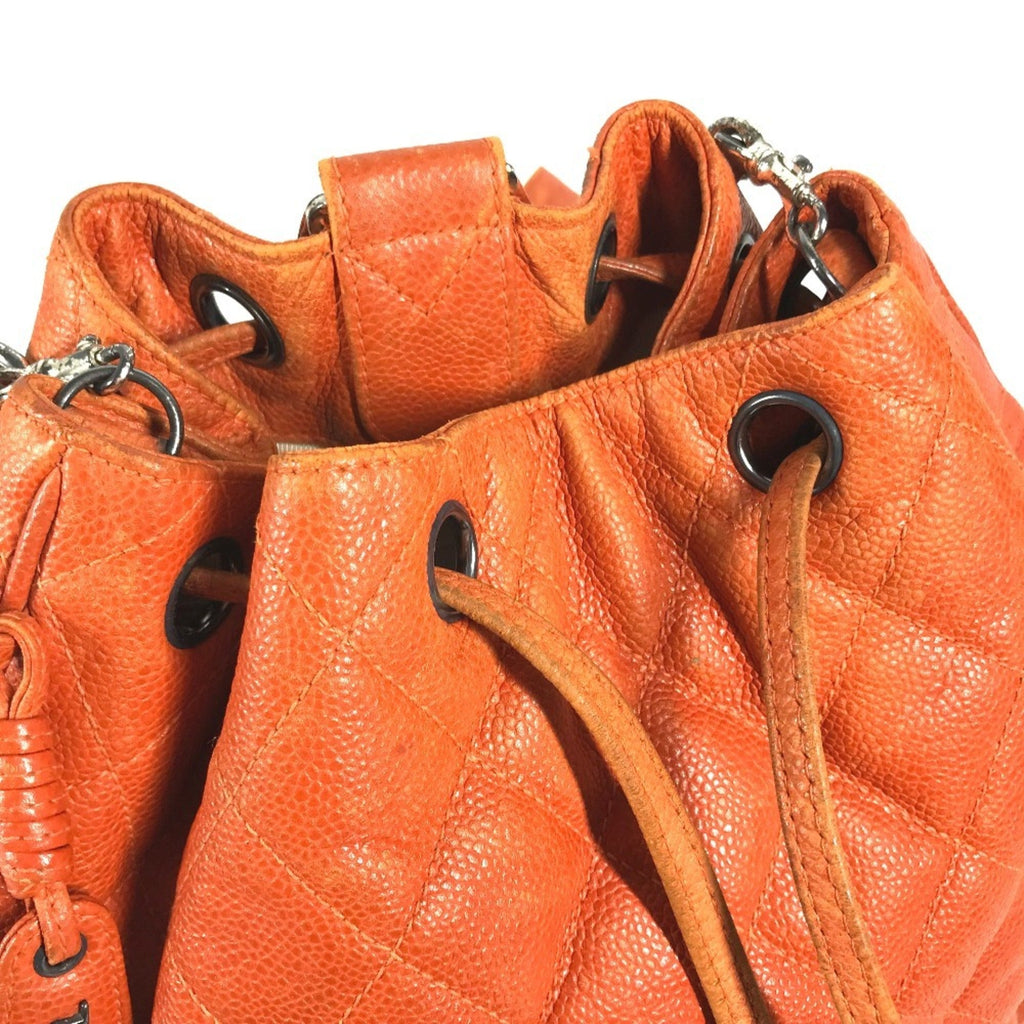Chanel Orange Caviar Leather Backpack Shoulder Bag