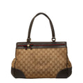 Gucci Beige Leather Canvas Handbag Tote Bag (Pre-Owned)