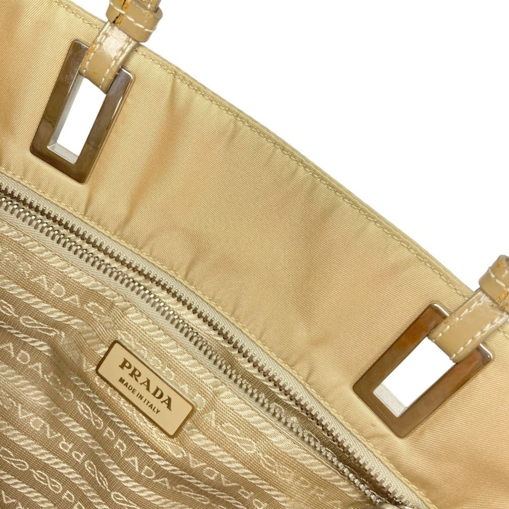 Prada Beige Leather Nylon Tote Bag