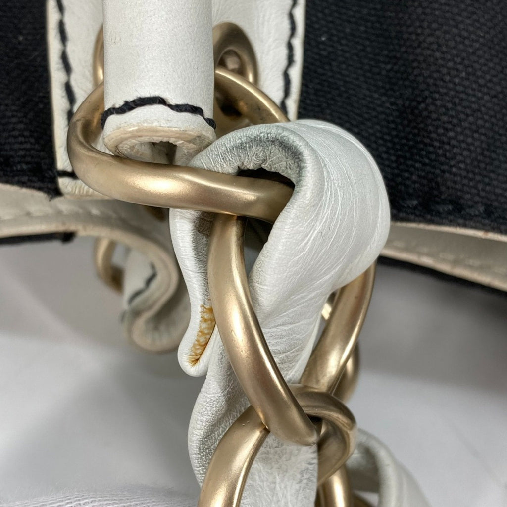Chanel Black White Canvas Leather Shoulder Bag Tote Bag