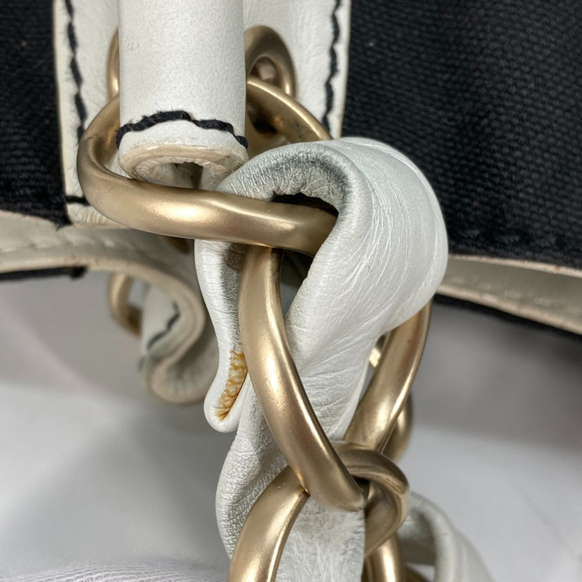 Chanel Black White Canvas Leather Shoulder Bag Tote Bag