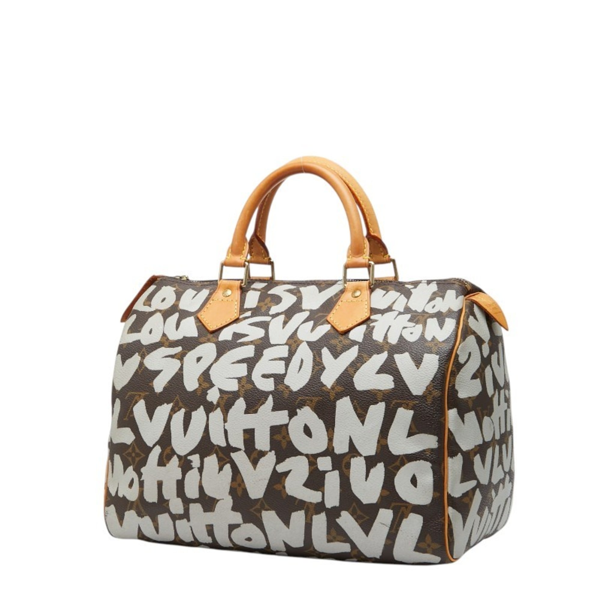 Louis Vuitton Brown White Pvc Leather Boston Bag Handbag