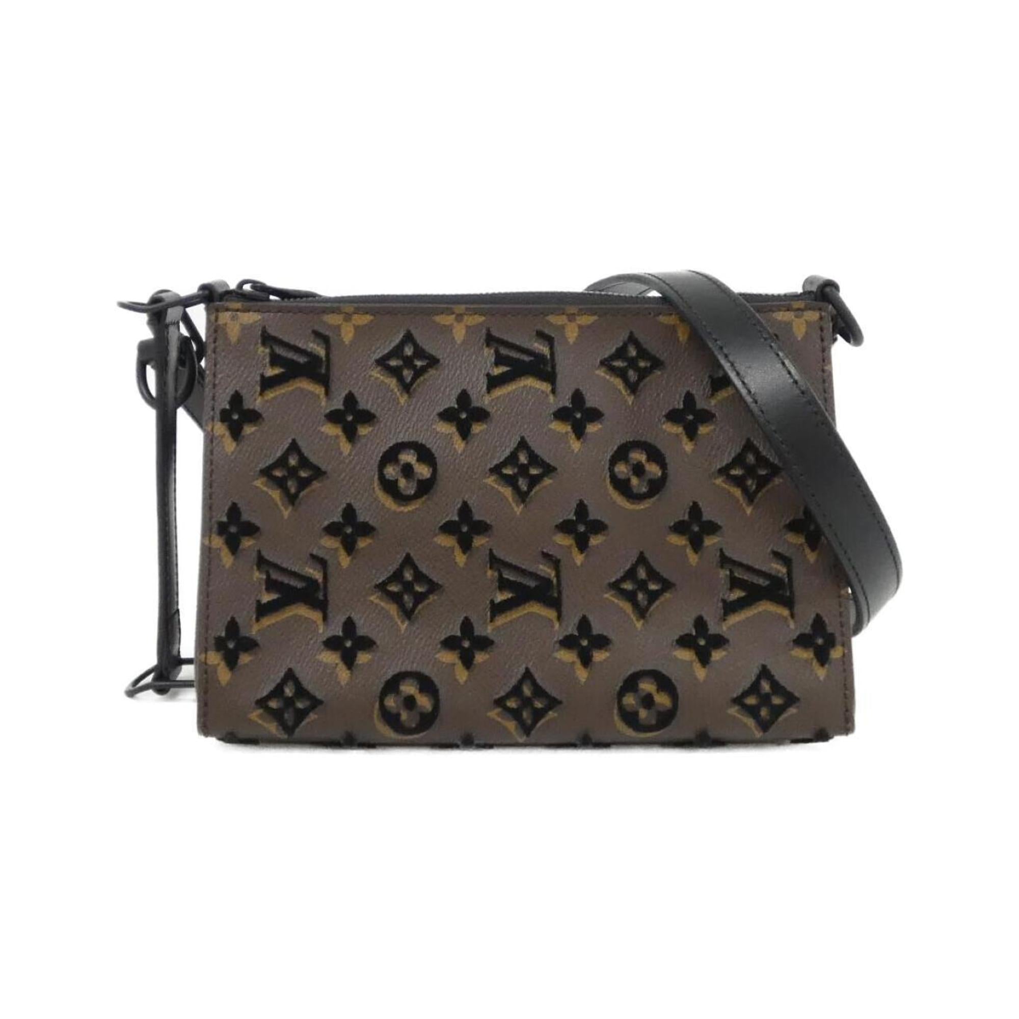 Louis Vuitton Black Brown Coated Canvas Shoulder Bag