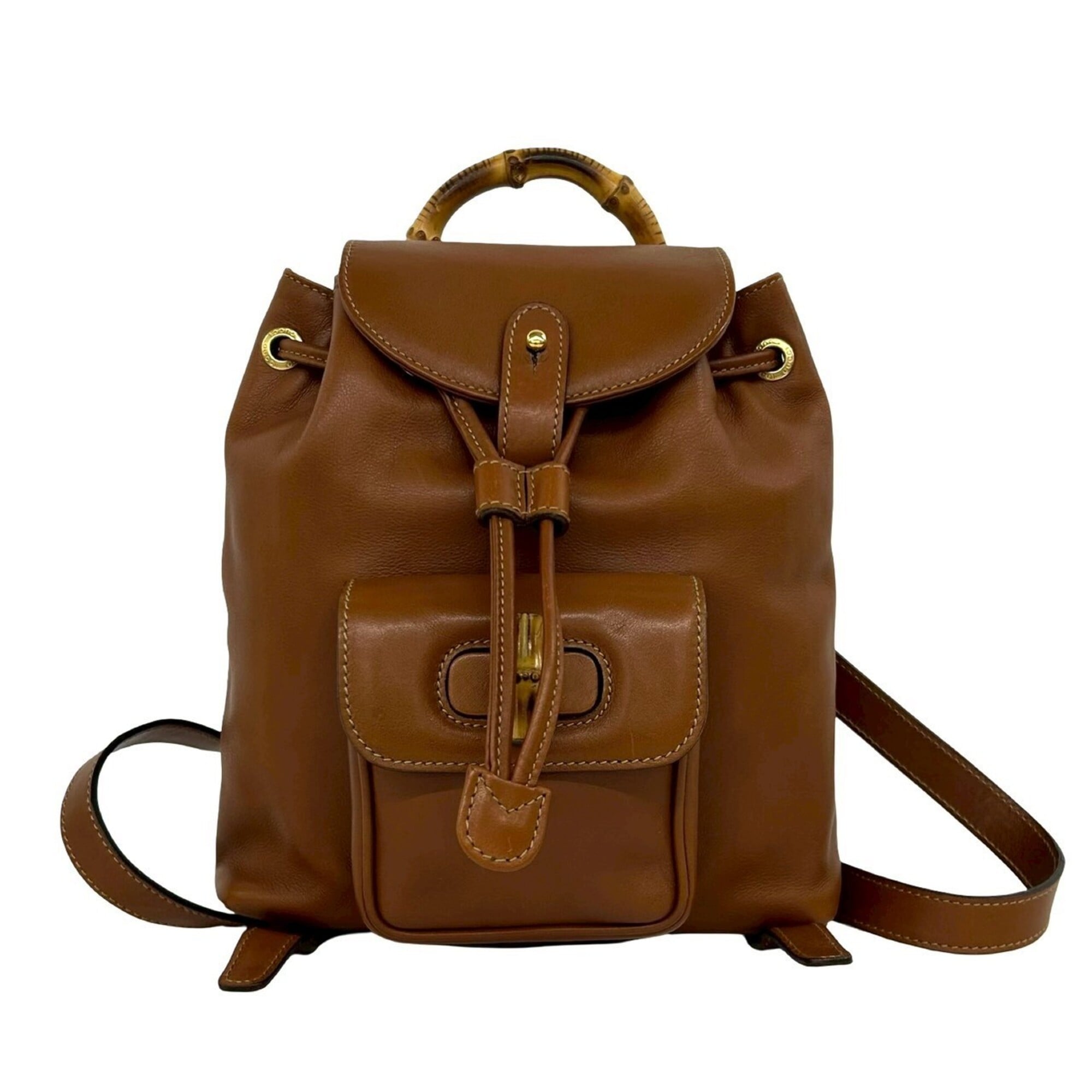 Gucci Brown Leather Bamboo Backpack (Pre-Owned)