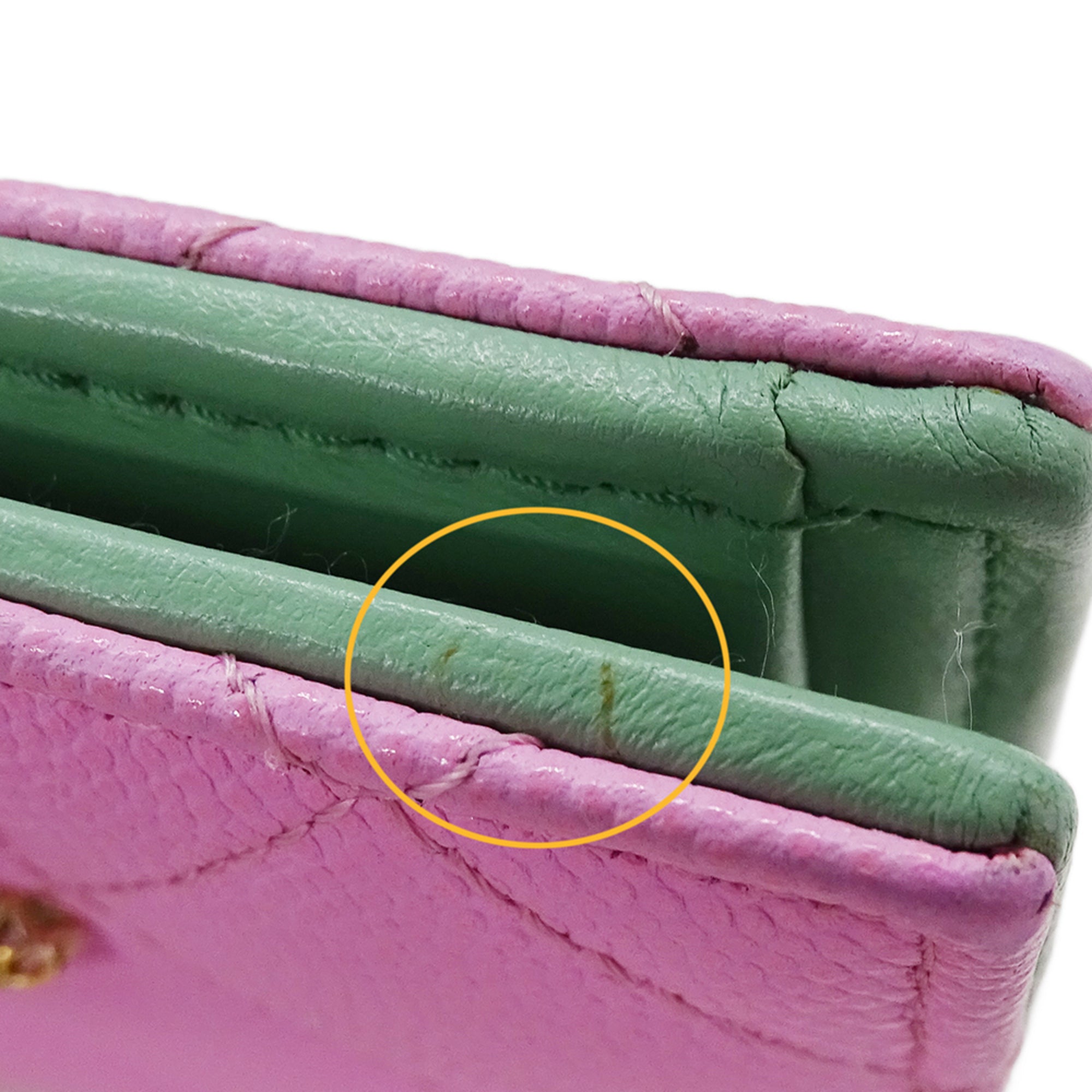 Chanel Green Pink Grained Calfskin Wallet (Bi-Fold)