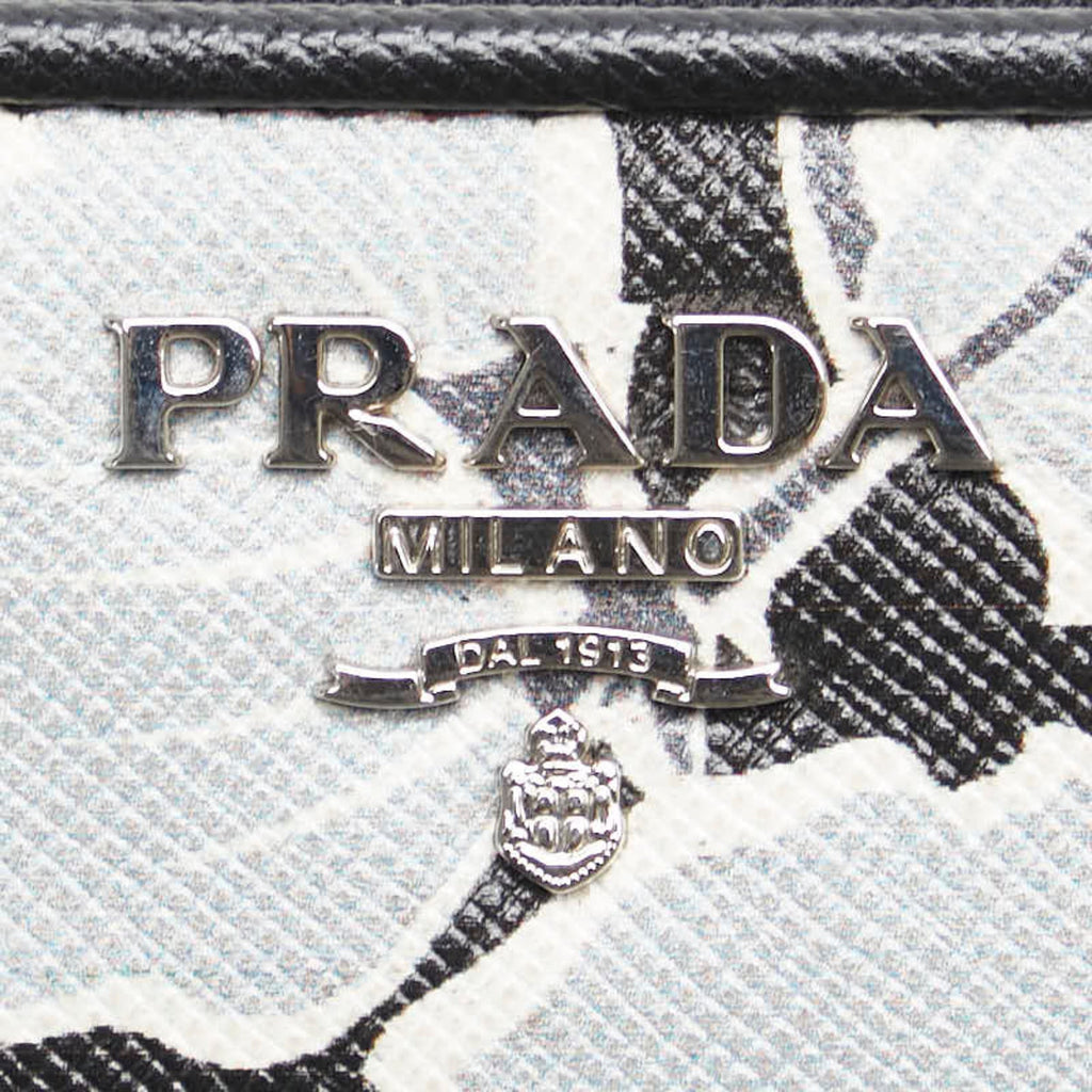 Prada Saffiano Black Gray Leather Long Wallet (Bi-Fold)