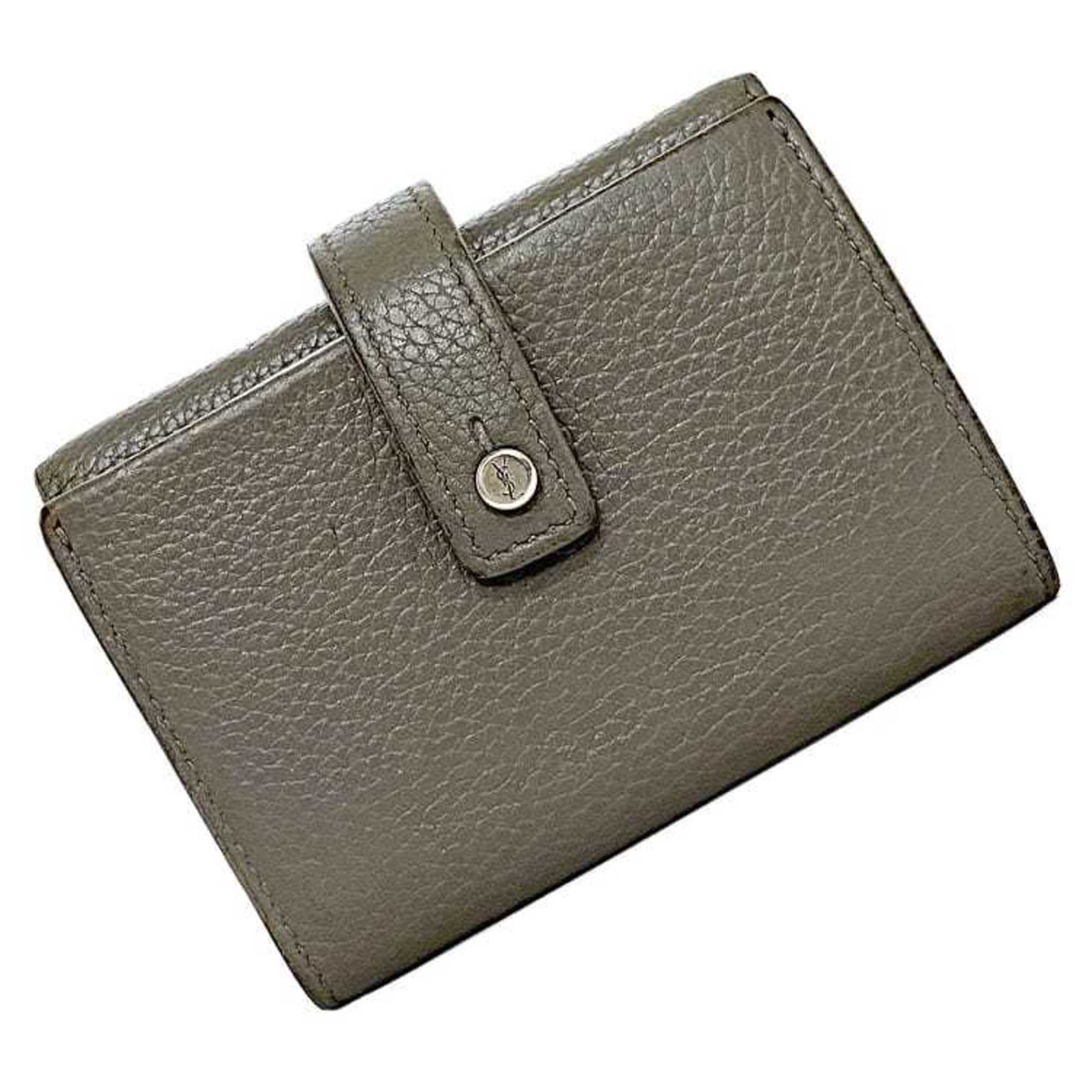 Yves Saint Laurent Gray Leather Wallet (Tri-Fold) (Pre-Owned)