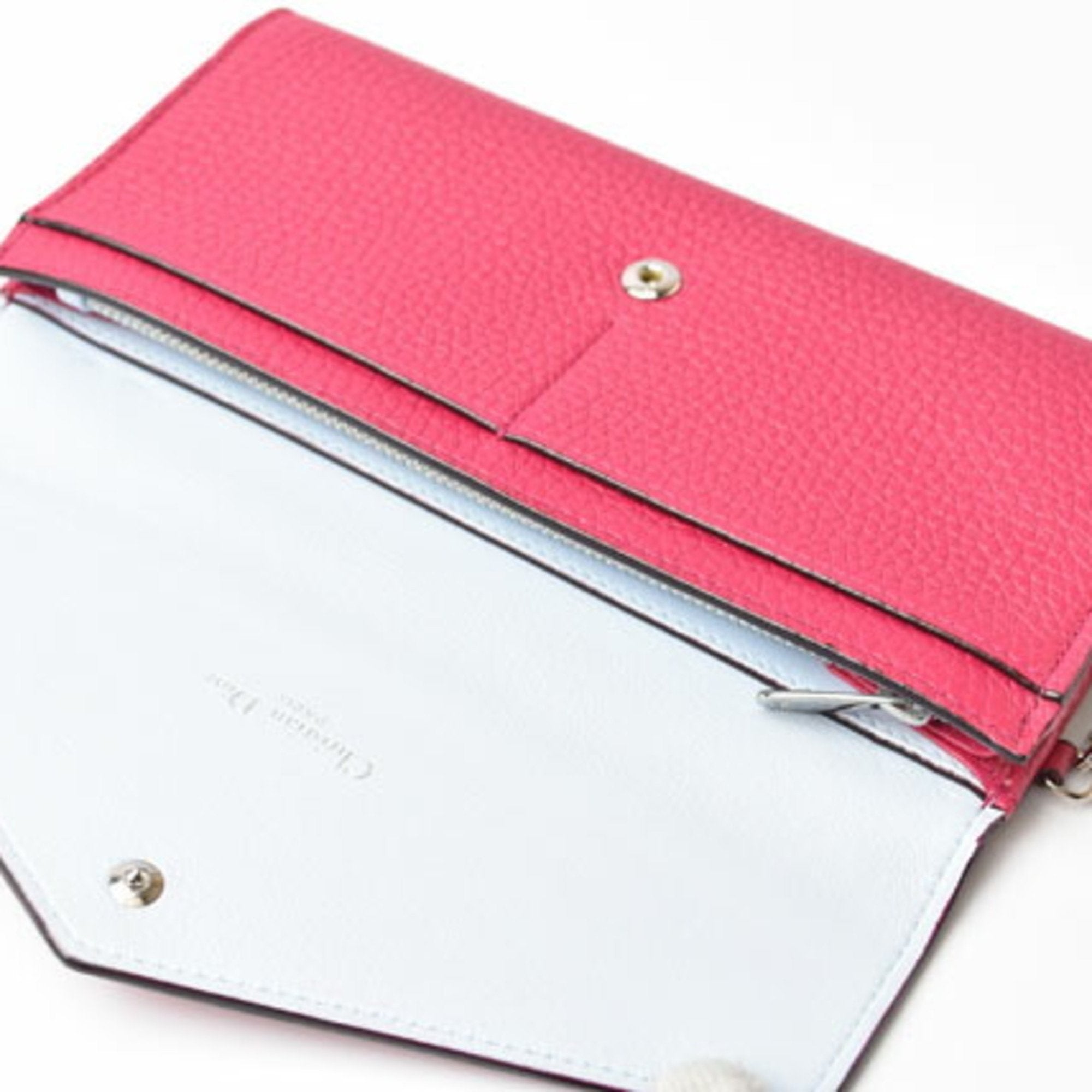 Christian Dior Diorissimo Light Blue Rose Pink Leather Long Wallet (Bi-Fold) (Pre-Owned)