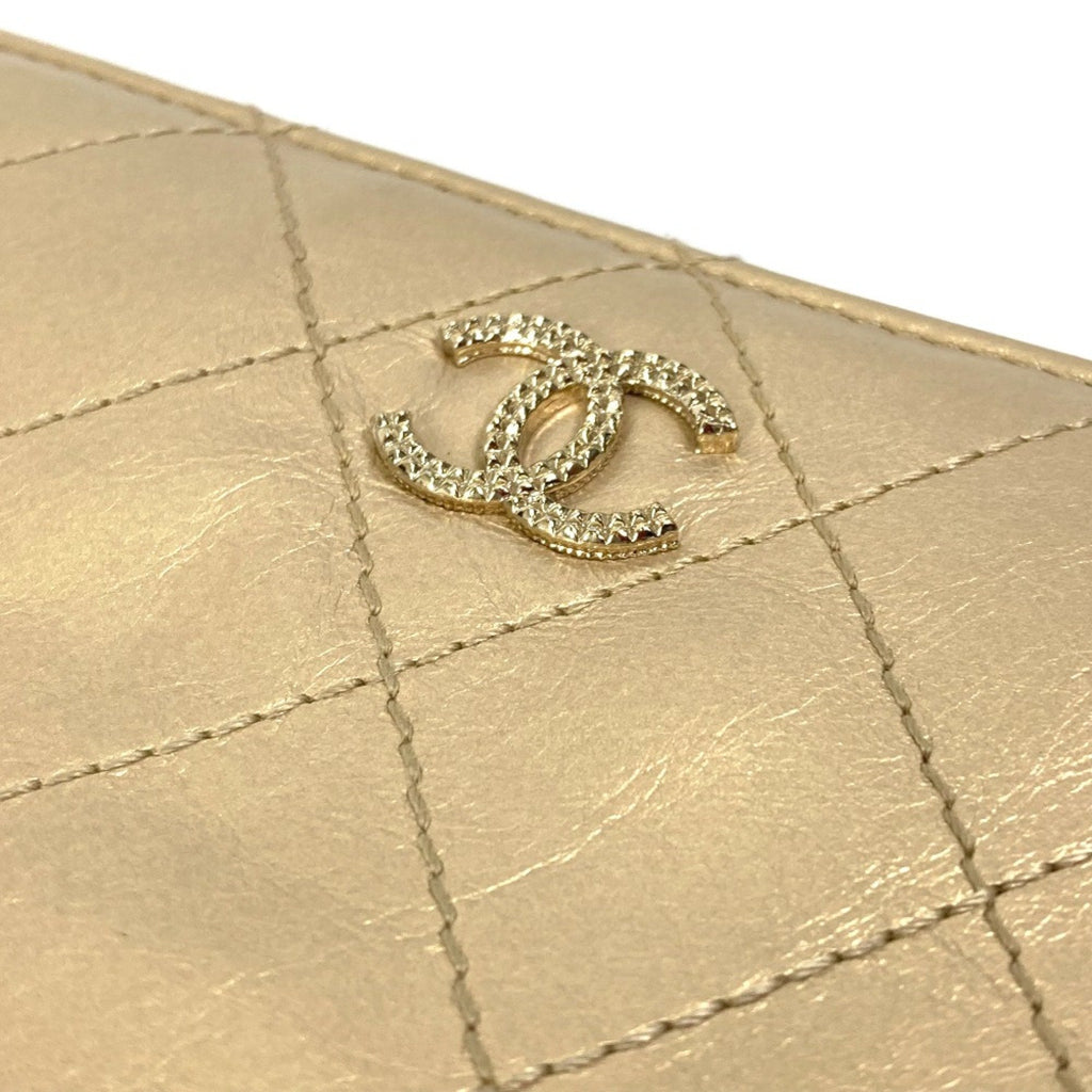 Chanel Gold Leather Long Wallet (Bi-Fold)