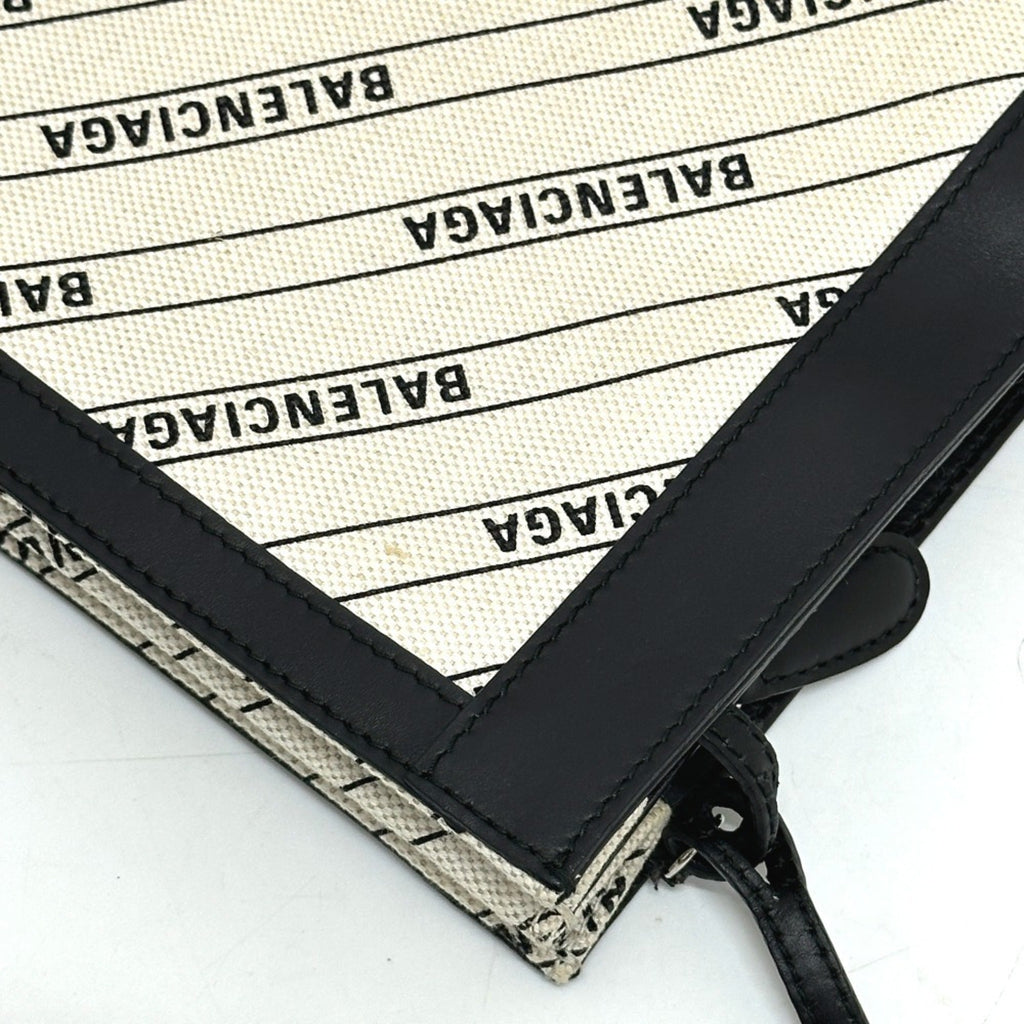 Balenciaga Black White Leather Canvas Pochette Shoulder