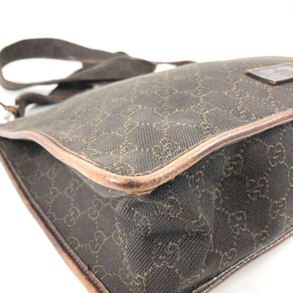 Gucci Brown Leather Canvas Shoulder Bag (Pre-Owned)