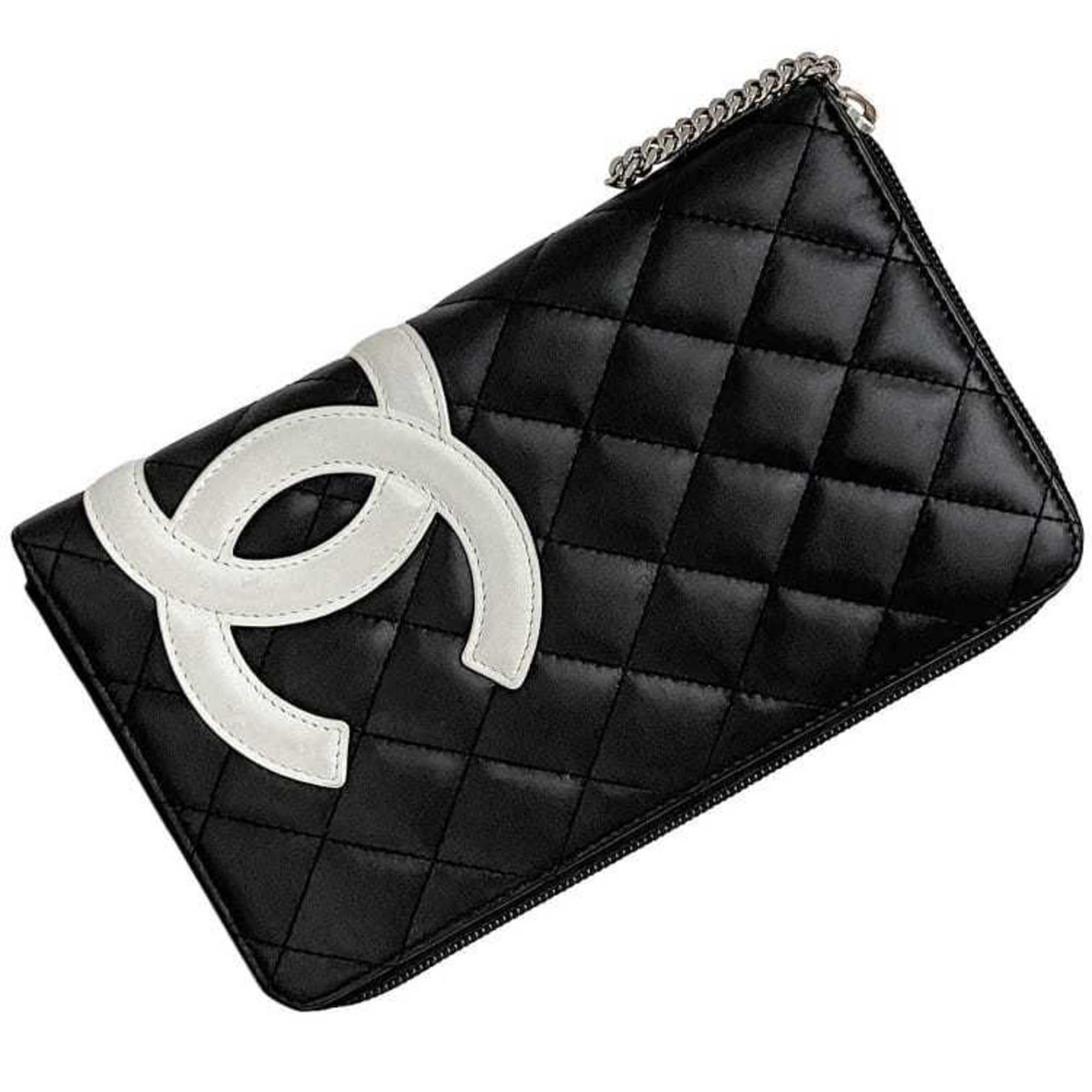 Chanel Black White Leather Long Wallet (Bi-Fold)