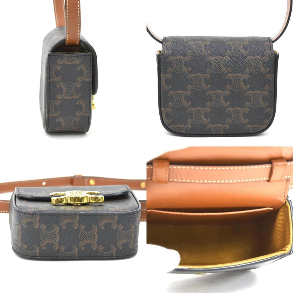 Celine Brown Coated Canvas Shoulder Bag
